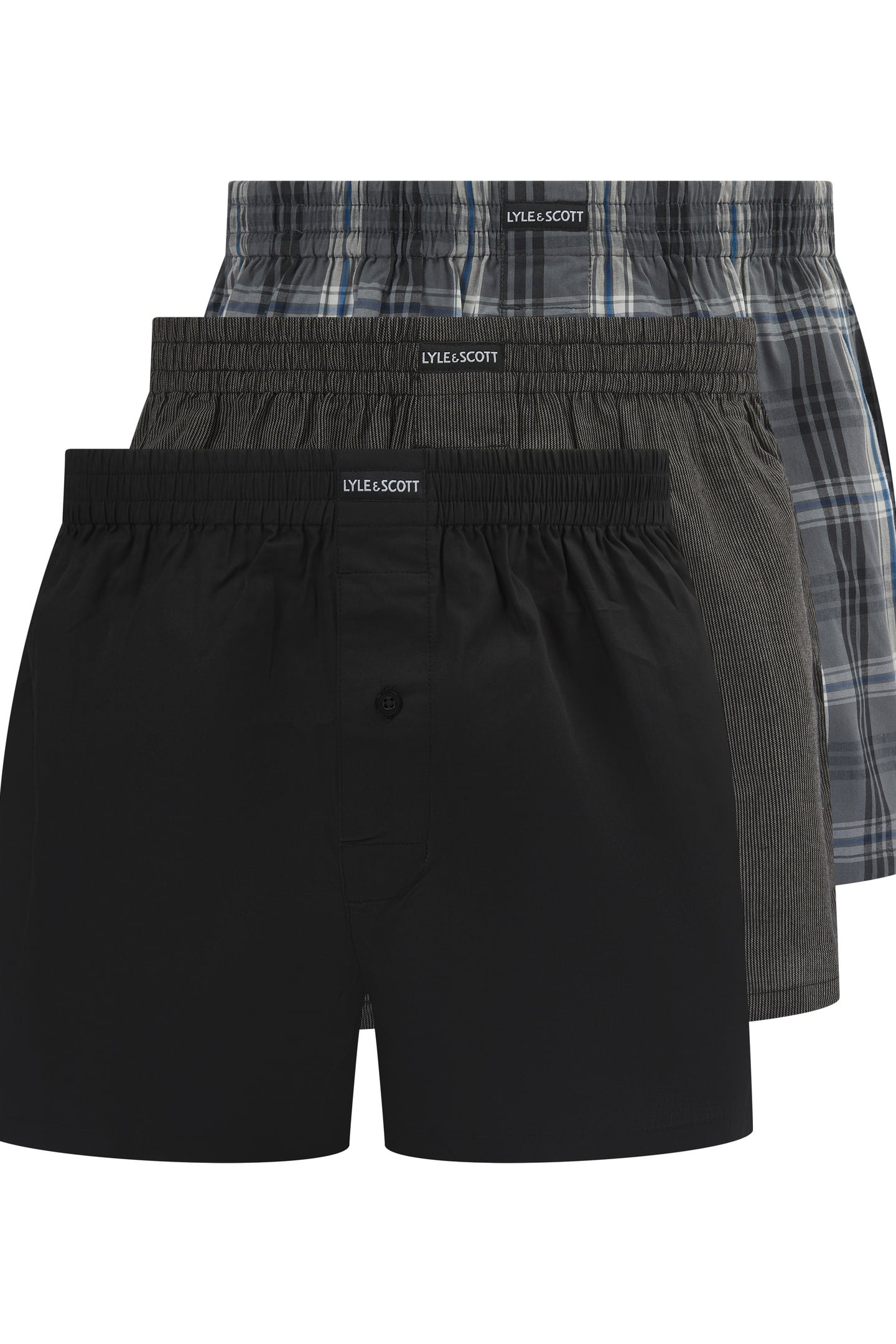 ROBINSON 3 PACK COTTON BOXER SHORTS CHECK/BLACK/STRIPE 1