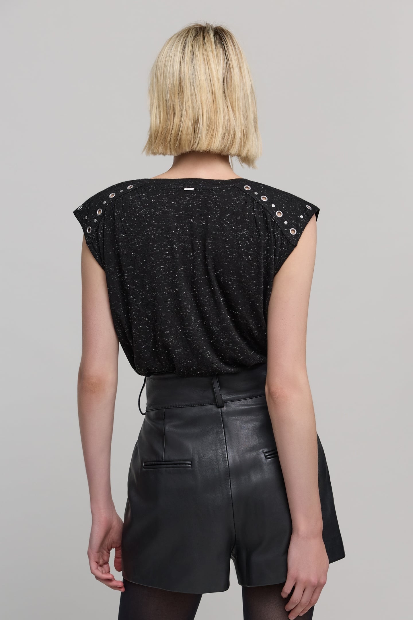 BLACK SILVER LUREX TEE-SHIRT WITH EYELET AND STUD 4