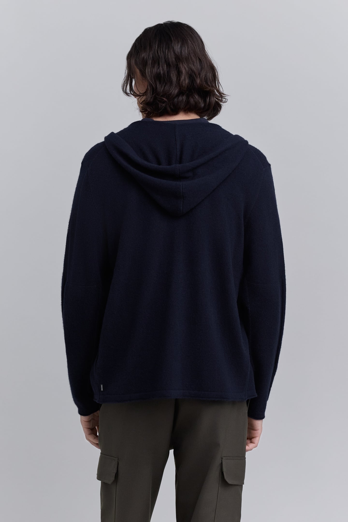 NAVY PURE CASHMERE ZIPPED HOODED CARDIGAN 3