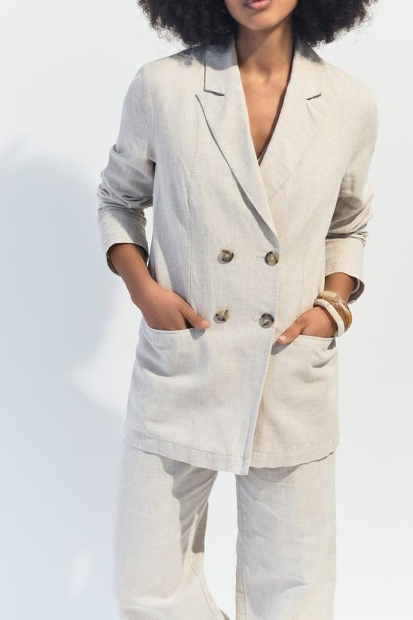 VITORIA - HEATHERED BEIGE SUIT JACKET IN LINEN AND COTTON 2
