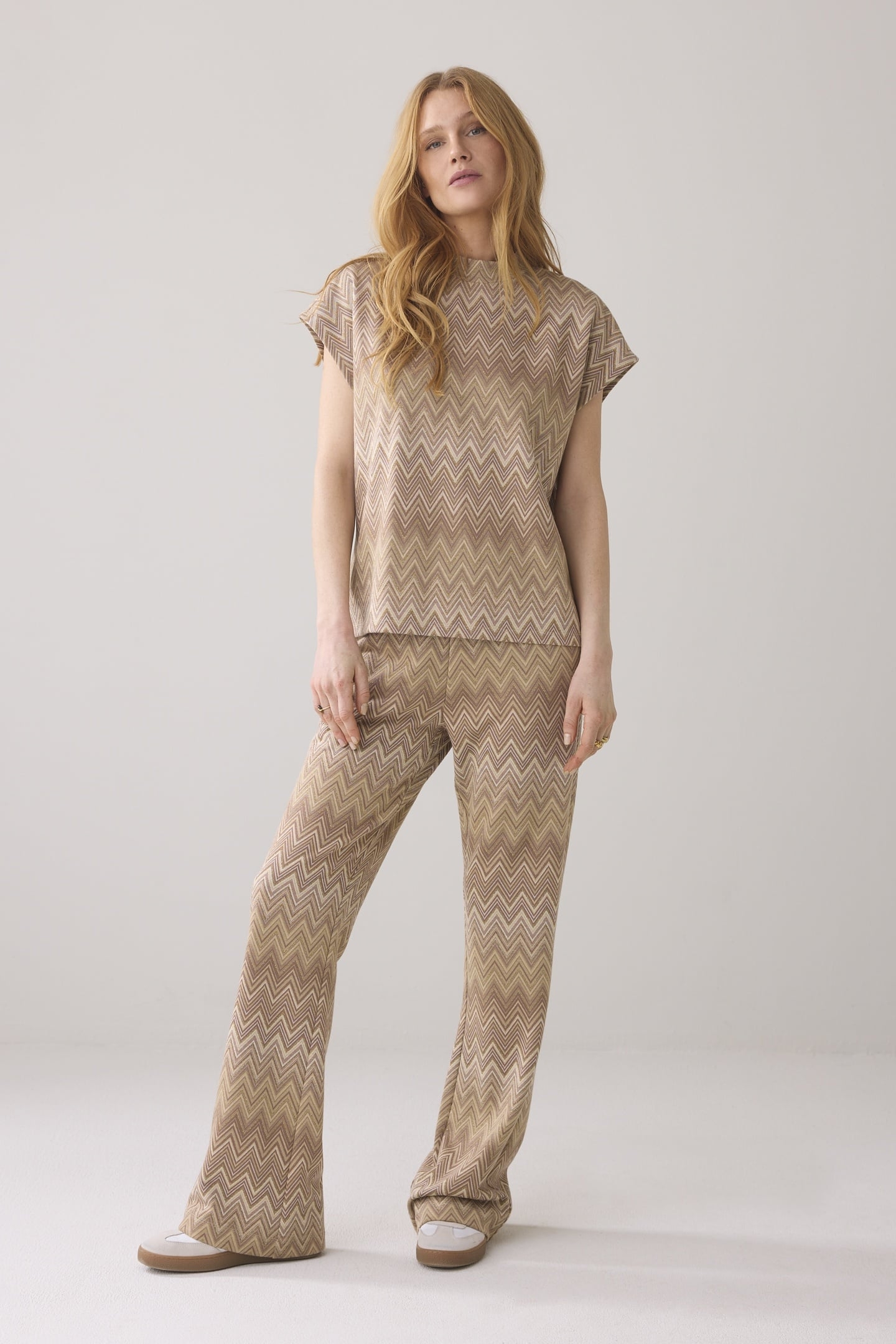 CAP SLEEVE TOP ZIG ZAG JACQUARD SOFT CAMEL 1