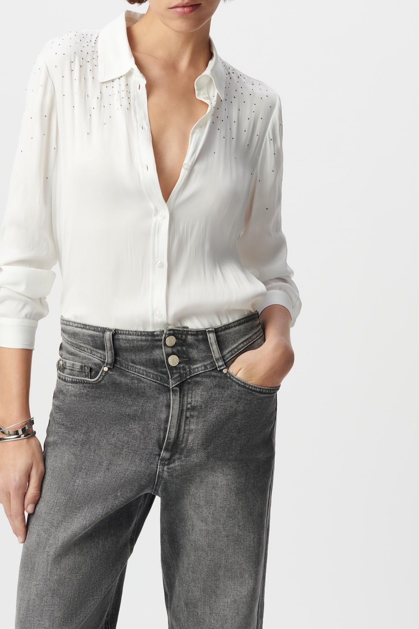 WHITE RECYCLED POLYESTER SHIRT WITH RHINESTONES 2