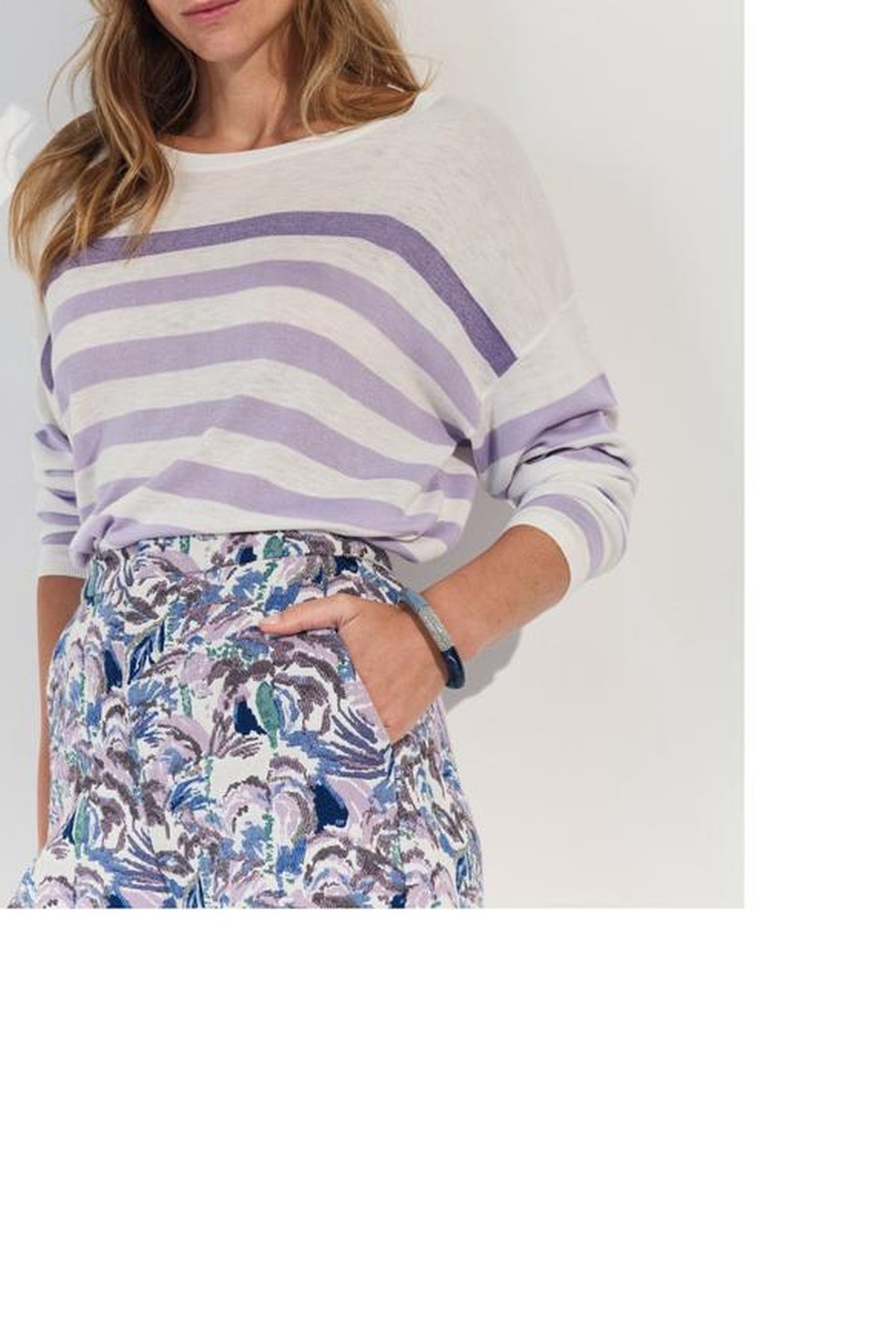 TONIO - ECRU SWEATER KNITTED WITH PURPLE STRIPES 4