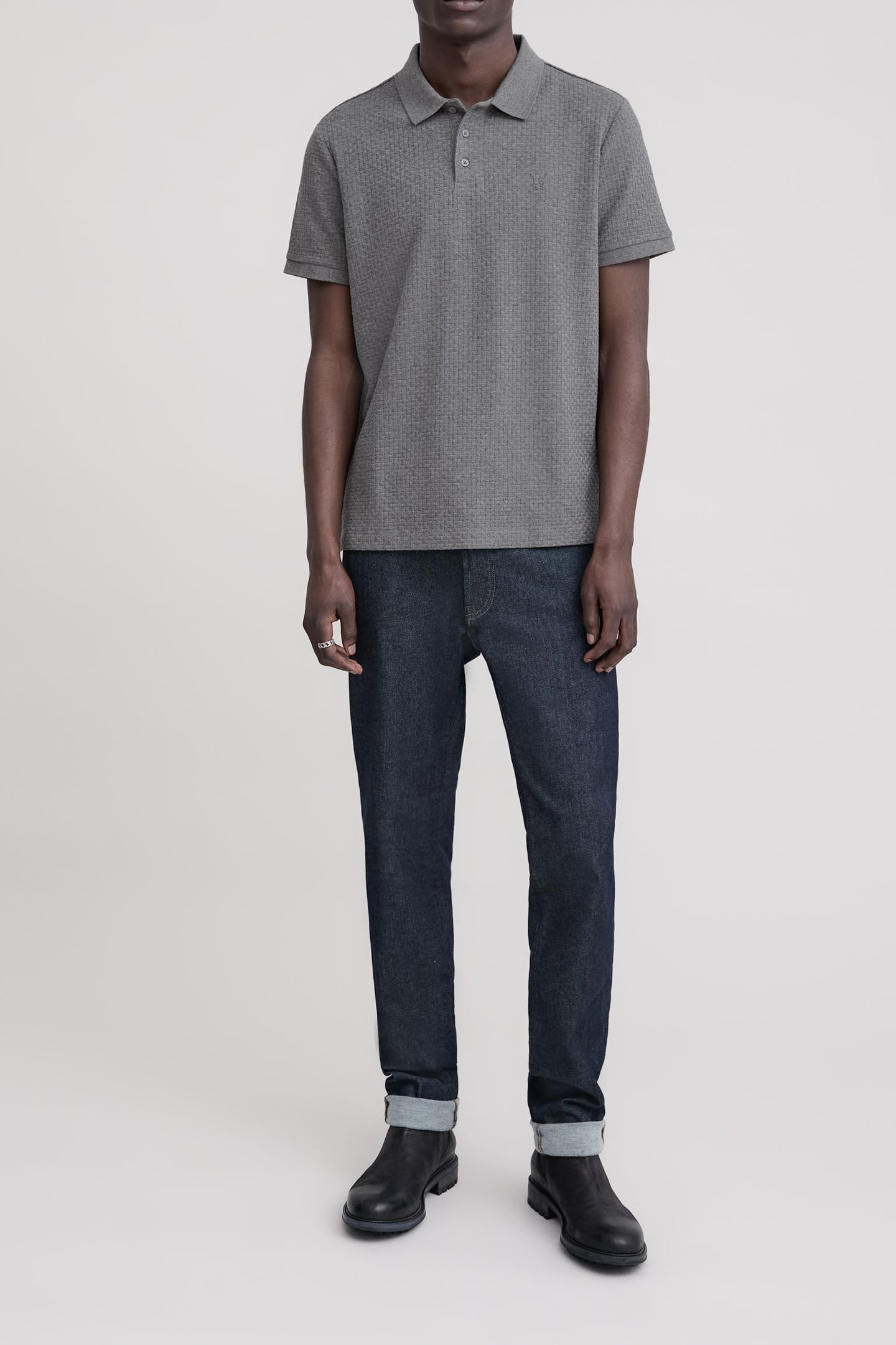 GRAPHITE KNIT POLO WITH WEAVE EFFECT 1