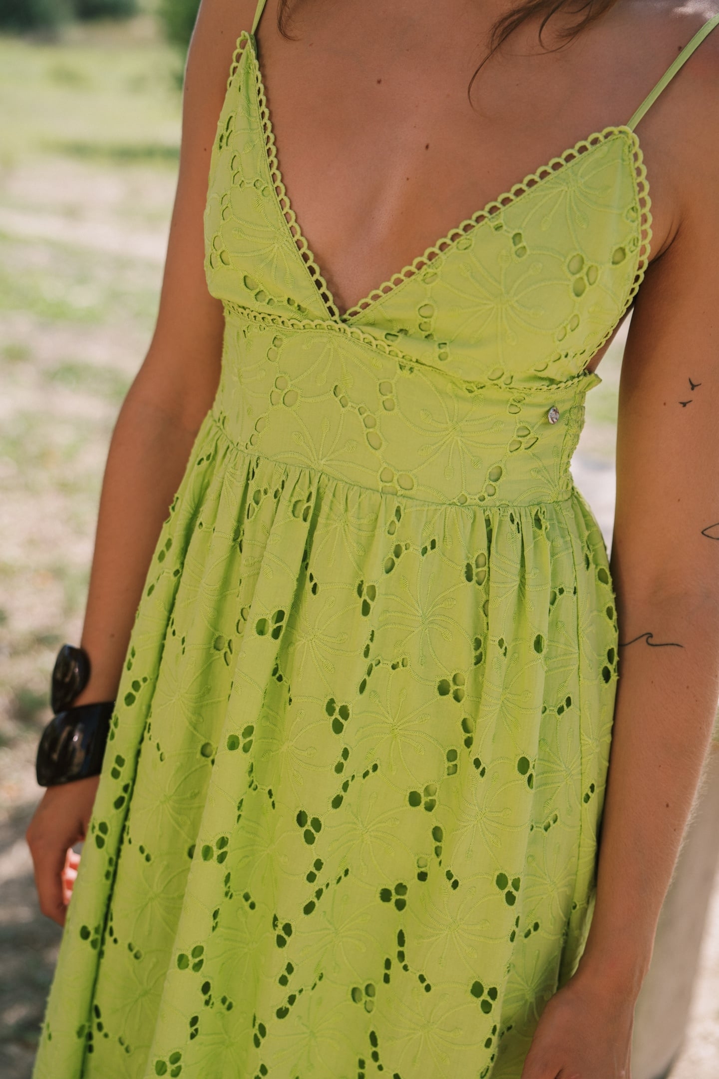 JASMIN DRESS FLOWER BRODERIE GREEN FLOWER BRODERIE 7