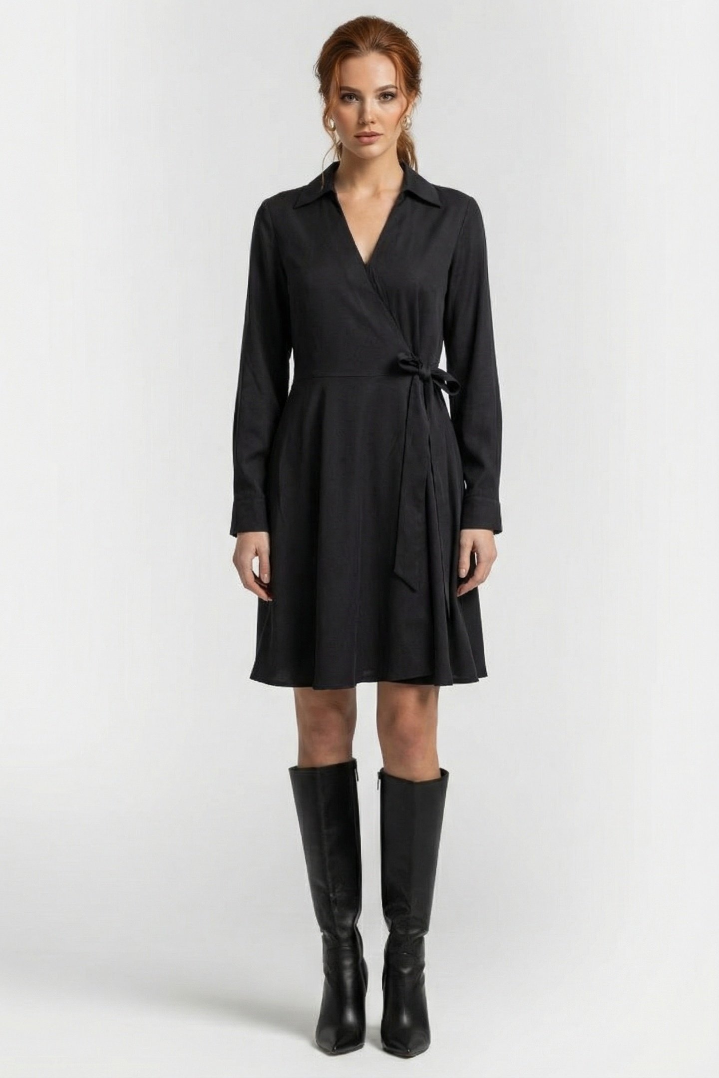 VISCOSE TWILL KNEE DRESS BLACK 1