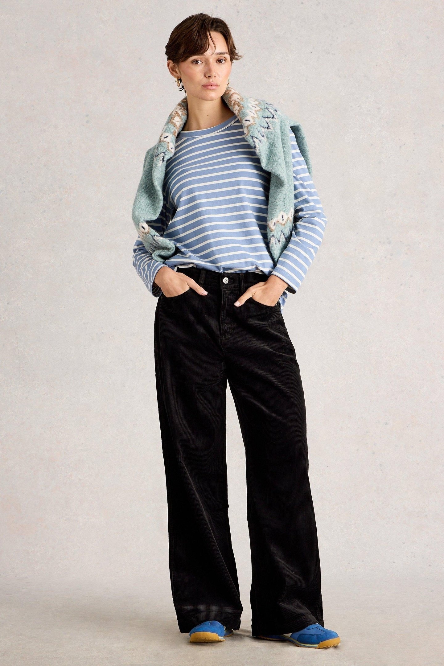 AYLA CORD WIDE LEG TROUSER PURE BLACK 1