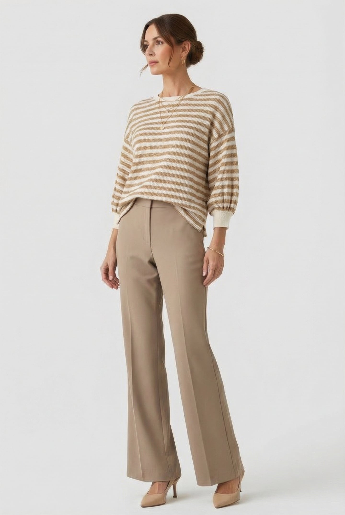 JERSEY SWEATER WAFFLE LUREX STRIPE KHAKI 1