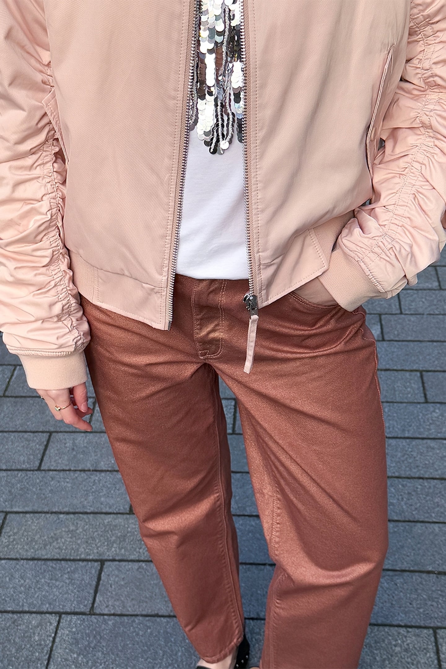 AXELLE METALLIC STRAIGHT CROPPED JEANS ROSE METALLIC 3