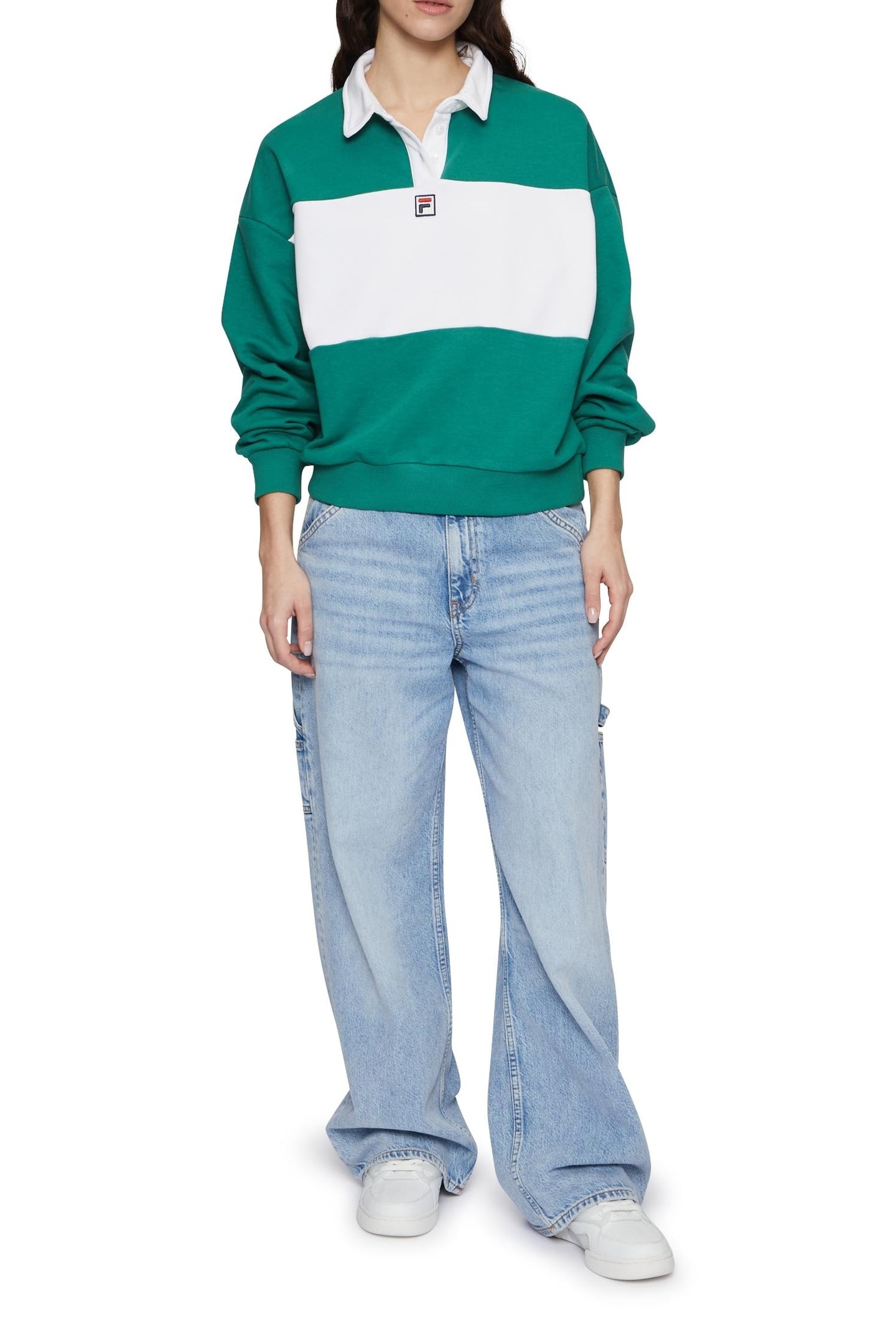 LANGOGNE OVERSIZED CROPPED POLO SWEAT FIR-BRIGHT WHITE 1