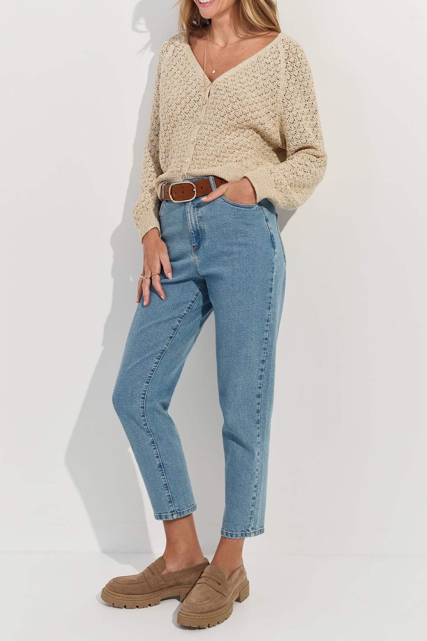 TOMAS - FANCY LUREX LUREX KNIT GOLDEN BEIGE CARDIGAN 3