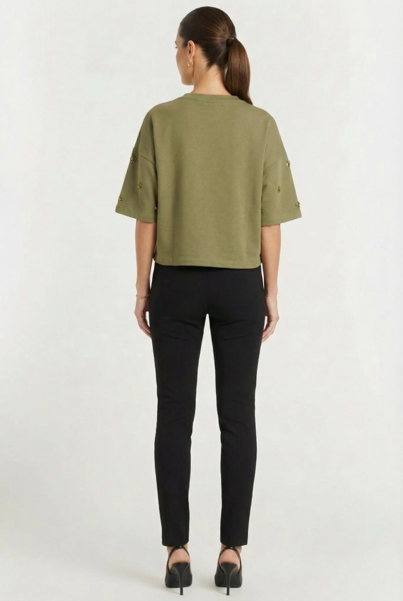 3/4 SLEEVE EMBELLISHED SWEATSHIRT COMBAT GREEN 3