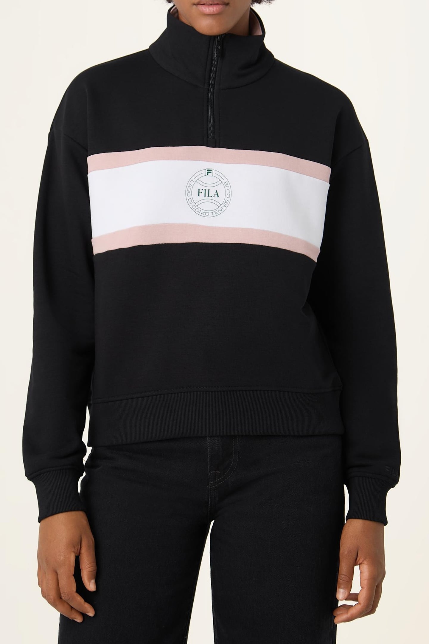 PARELLA RELAXED HALF-ZIP SWEATSHIRT BLACK-BRIGHT WHITE 1
