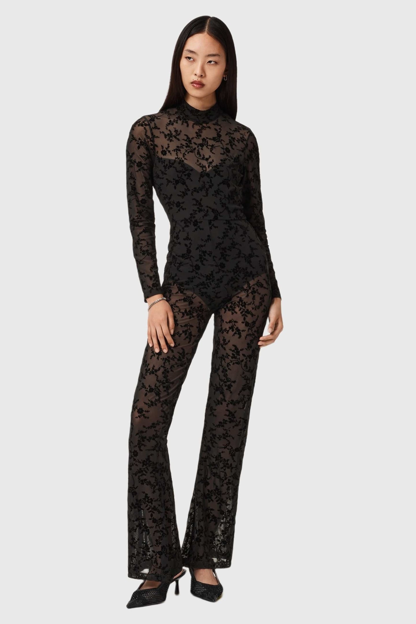 RYLEE FLOCK CATSUIT BLACK 2