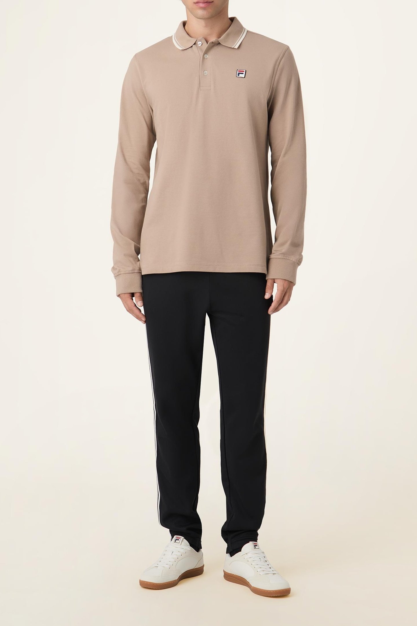 BIELLA REGULAR TIPPED LONG SLEEVE POLO SHIRT TAUPE GRAY 2