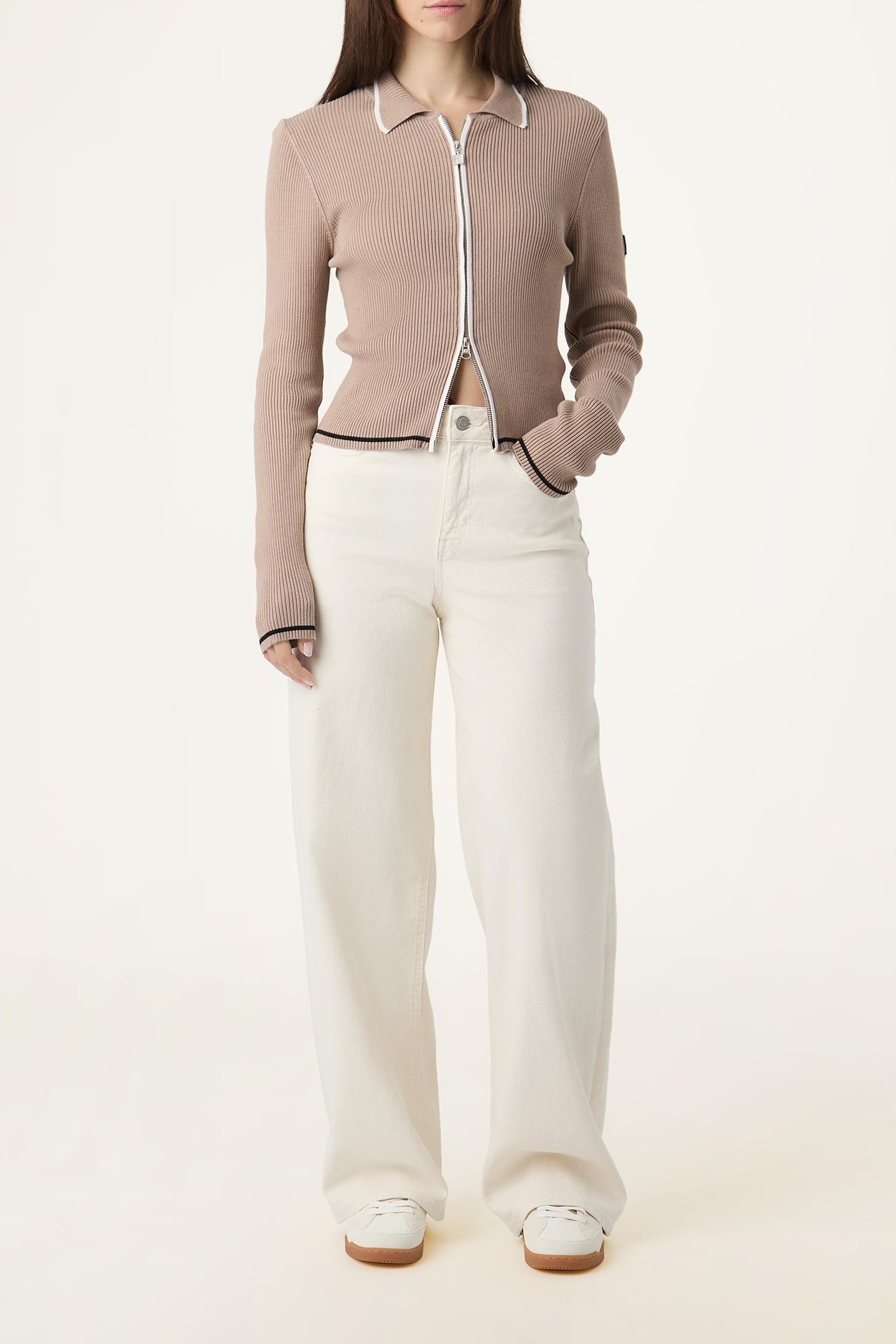 SIMONTE SLIM FULL-ZIP KNIT CARDIGAN TAUPE GRAY 2