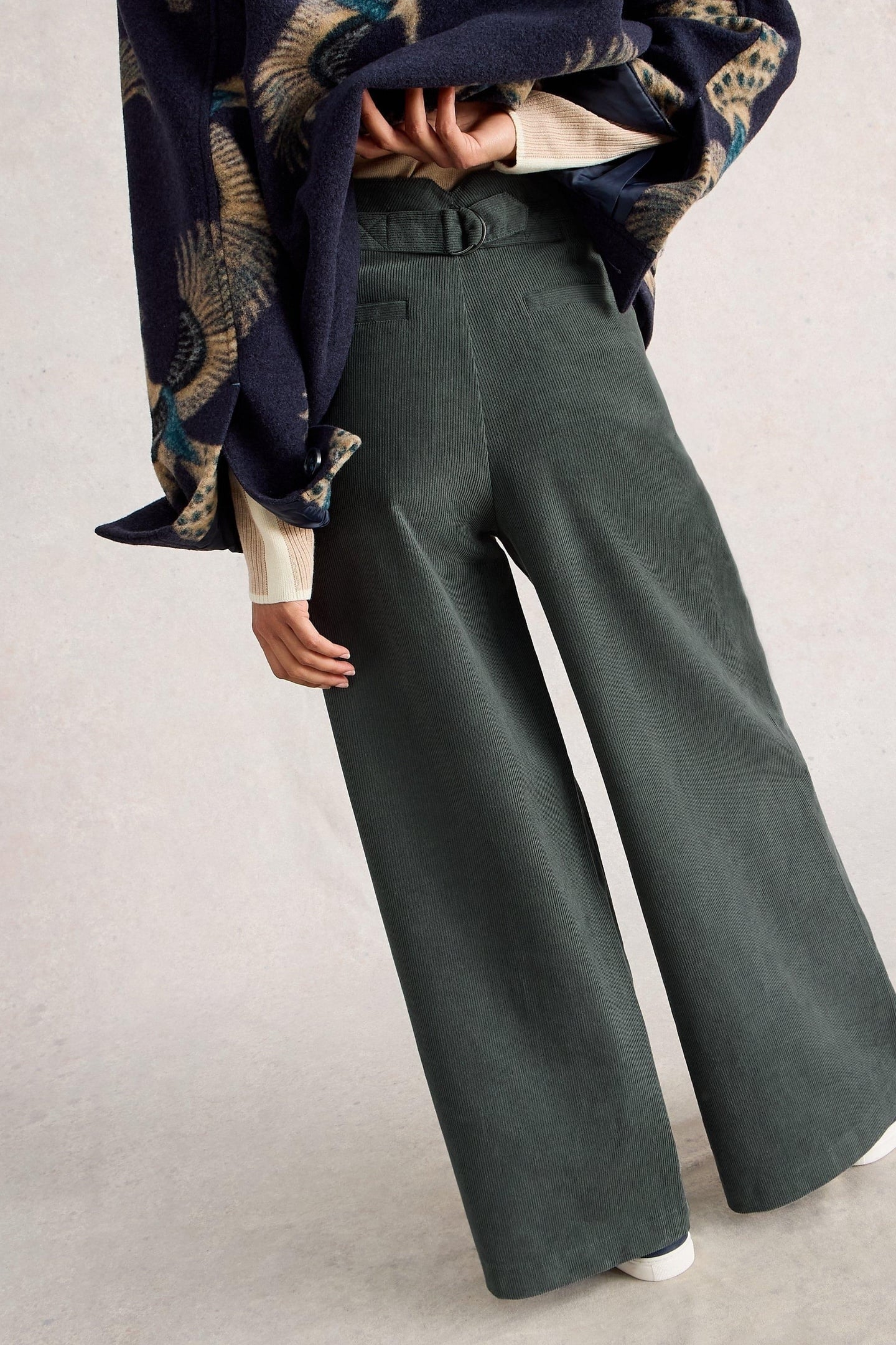 SASHA CORD WIDE LEG TROUSER DARK GREEN 2