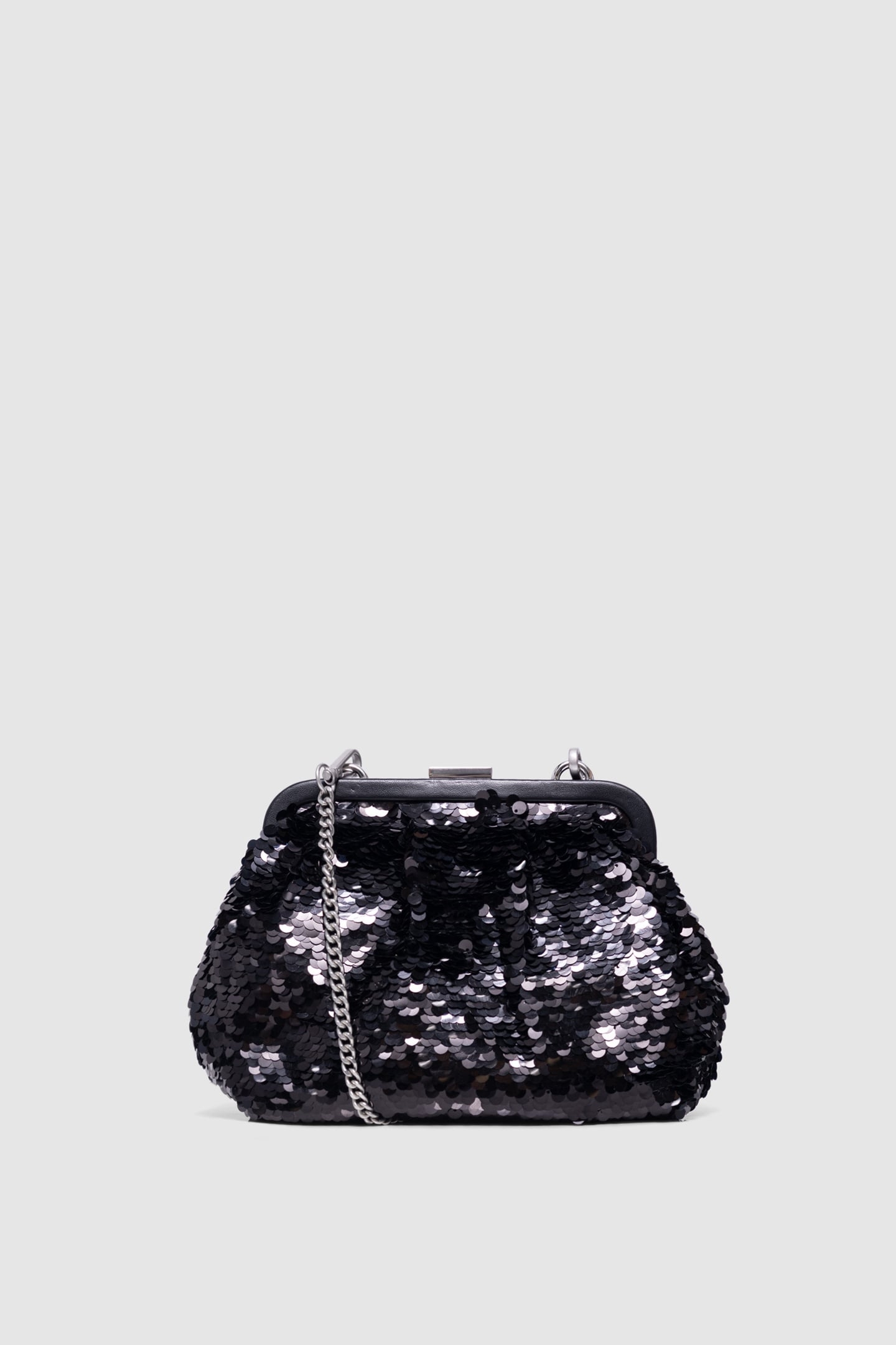 BLACK SEQUIN CLUTCH BAG WITH REMOVABLE HANDLE 1