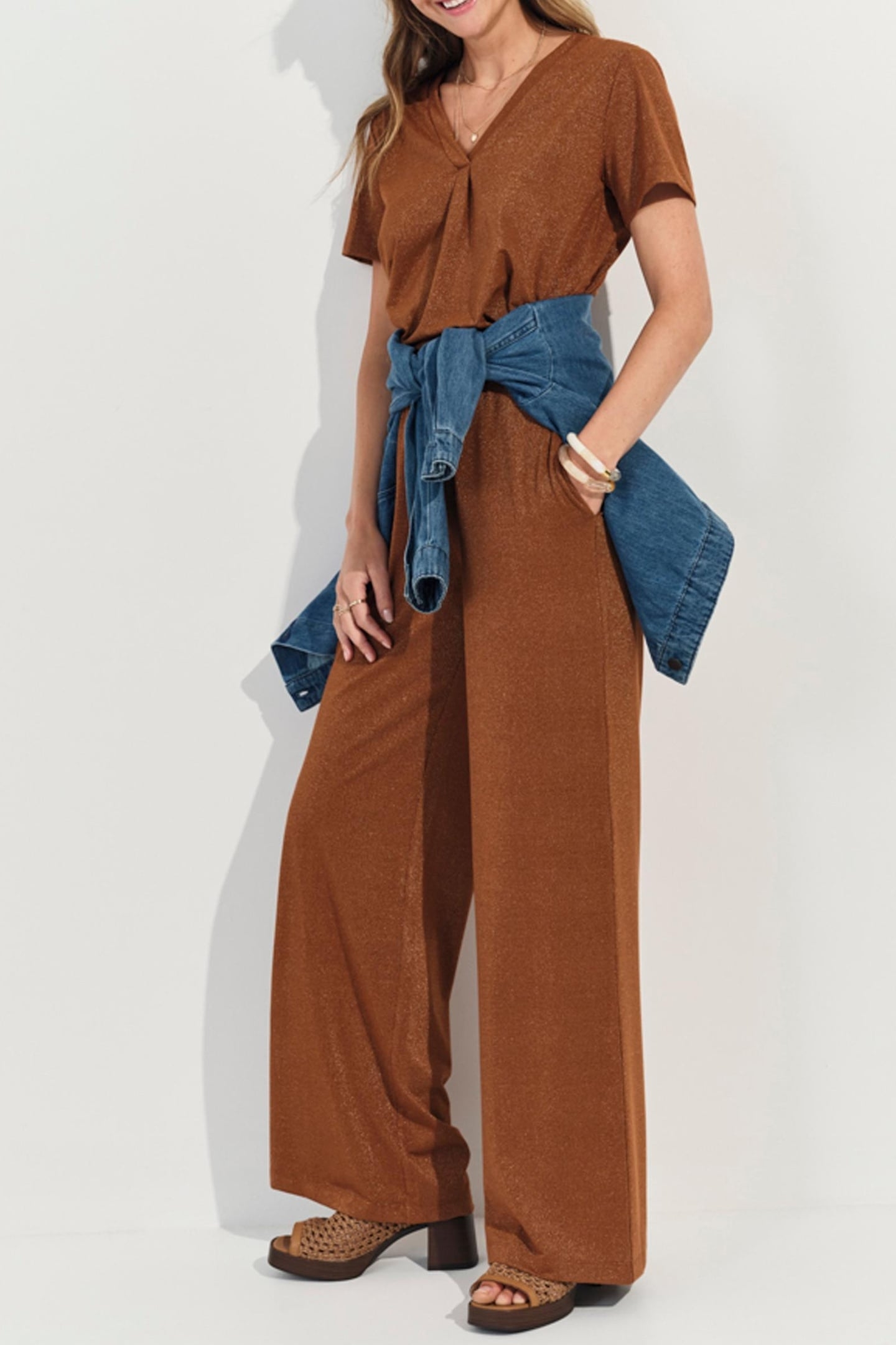 PRIDE - BROWN IRIDESCENT KNIT TROUSERS 1