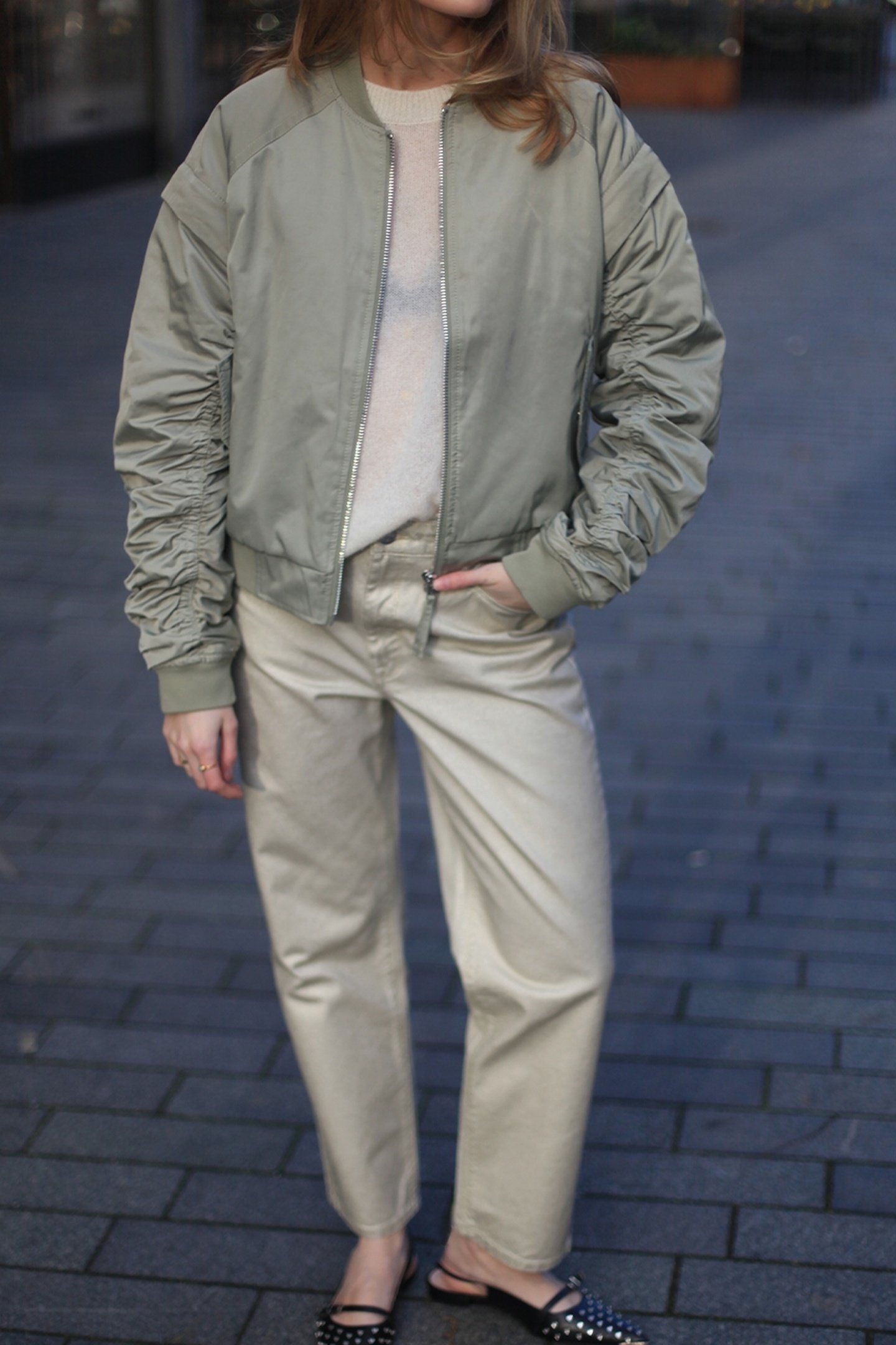 AXELLE METALLIC STRAIGHT CROPPED JEANS CHAMPAGNE METALLIC 1