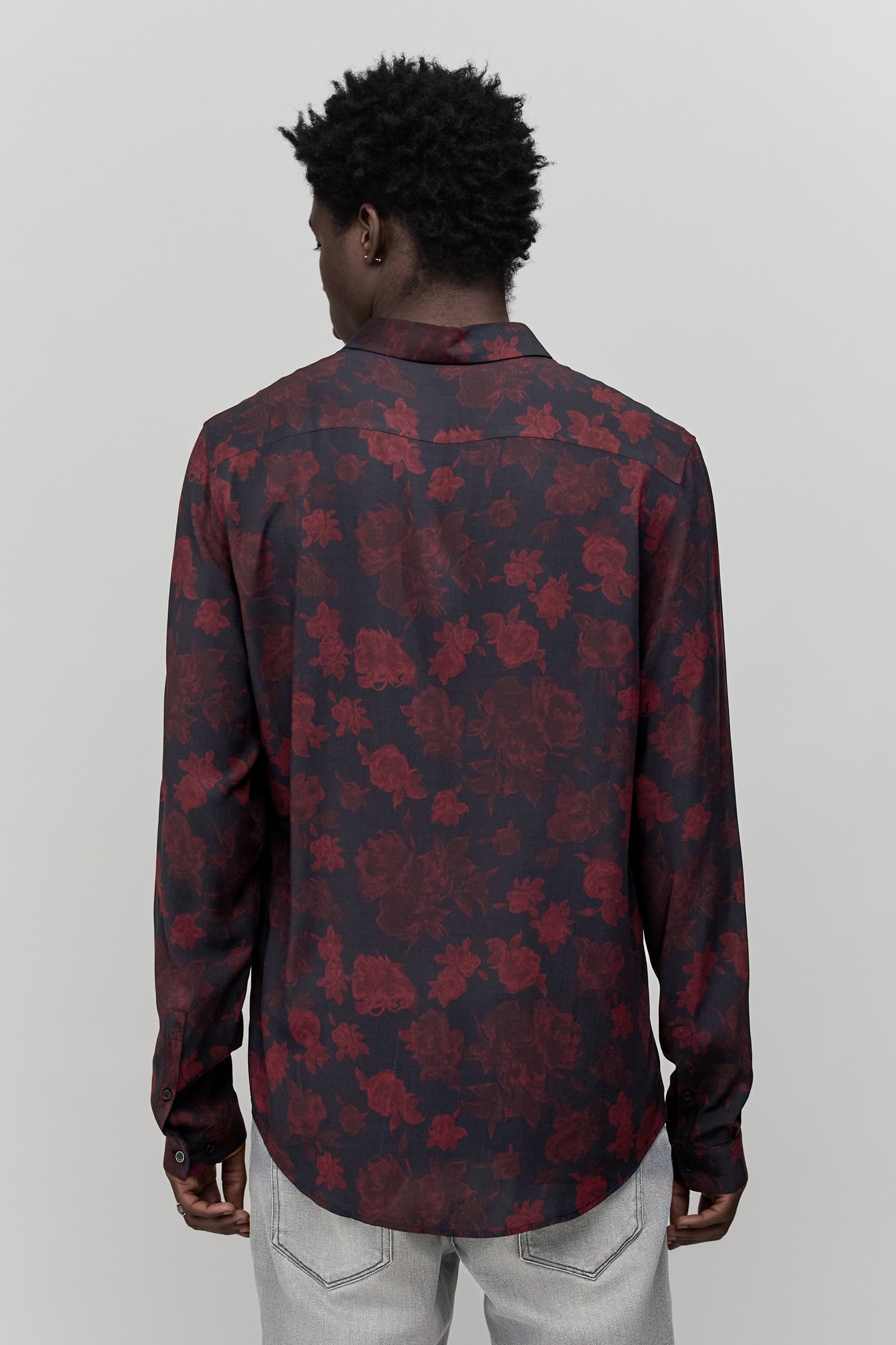 BLACK SLIM SHIRT WITH RED ROSE PRINT 4