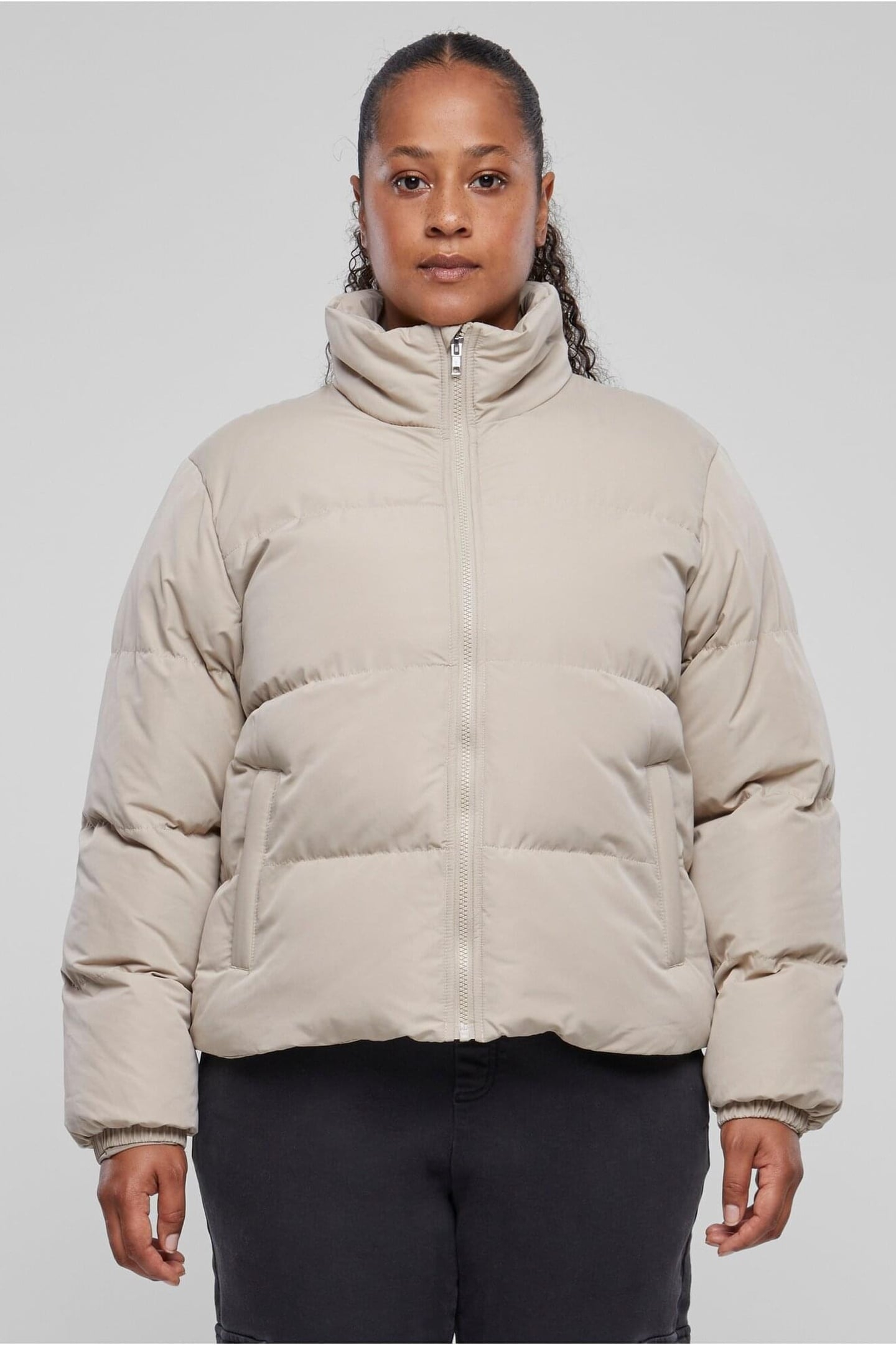 LADIES SHORT PEACHED PUFFER JACKET WET SAND 2