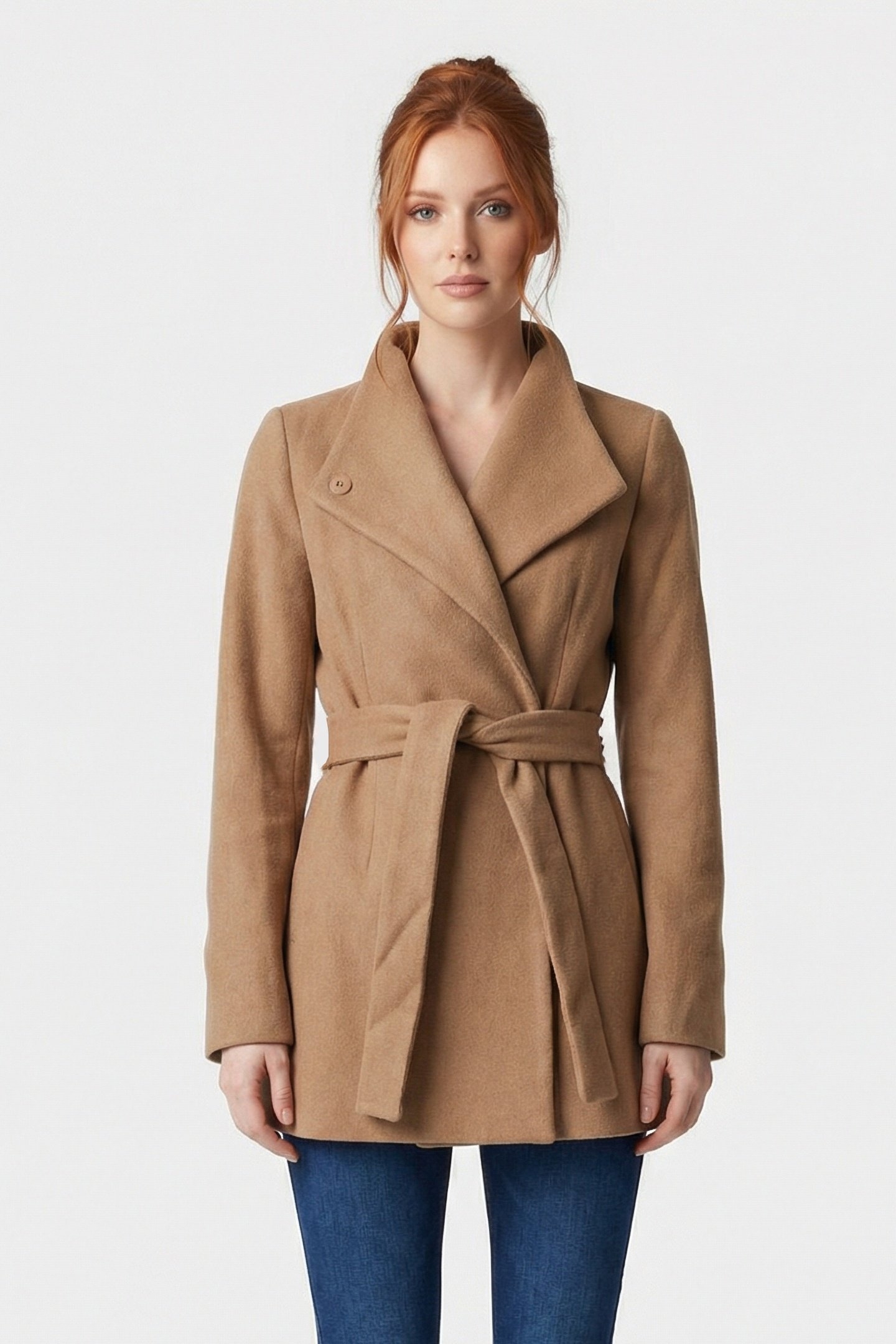 PLATFORM FELT CROSSOVER COAT CAMEL 1