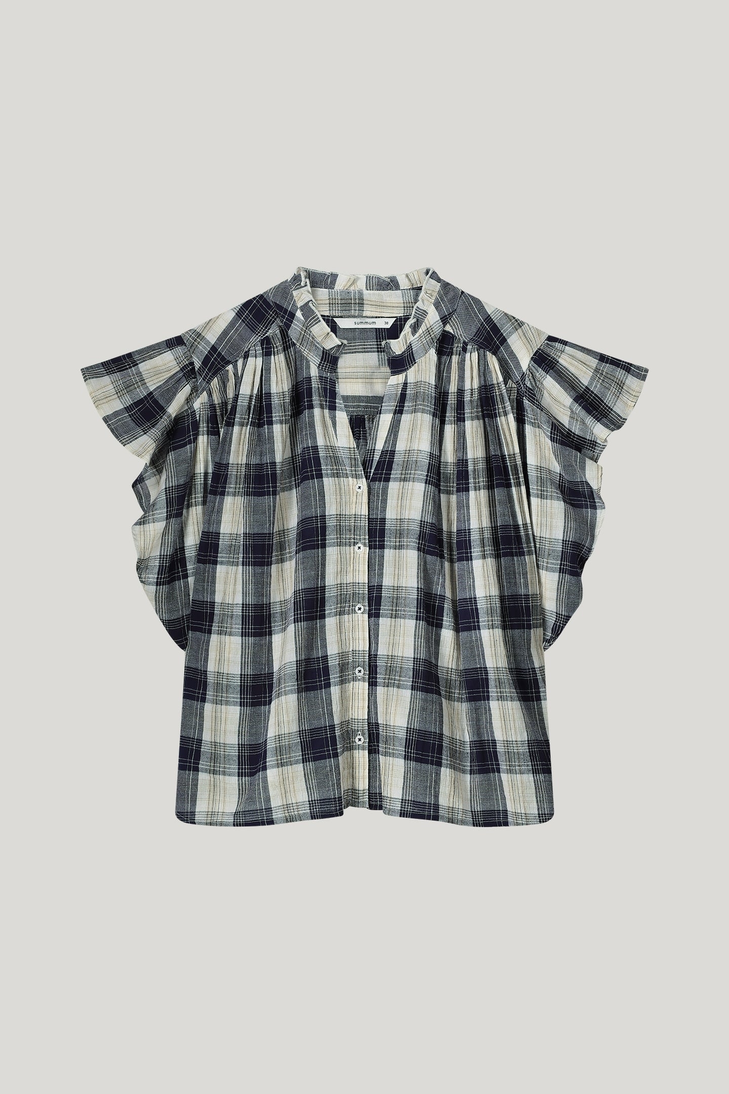 SLEEVELESS BLOUSE CRINKLE CHECK NAVY NOIR 4