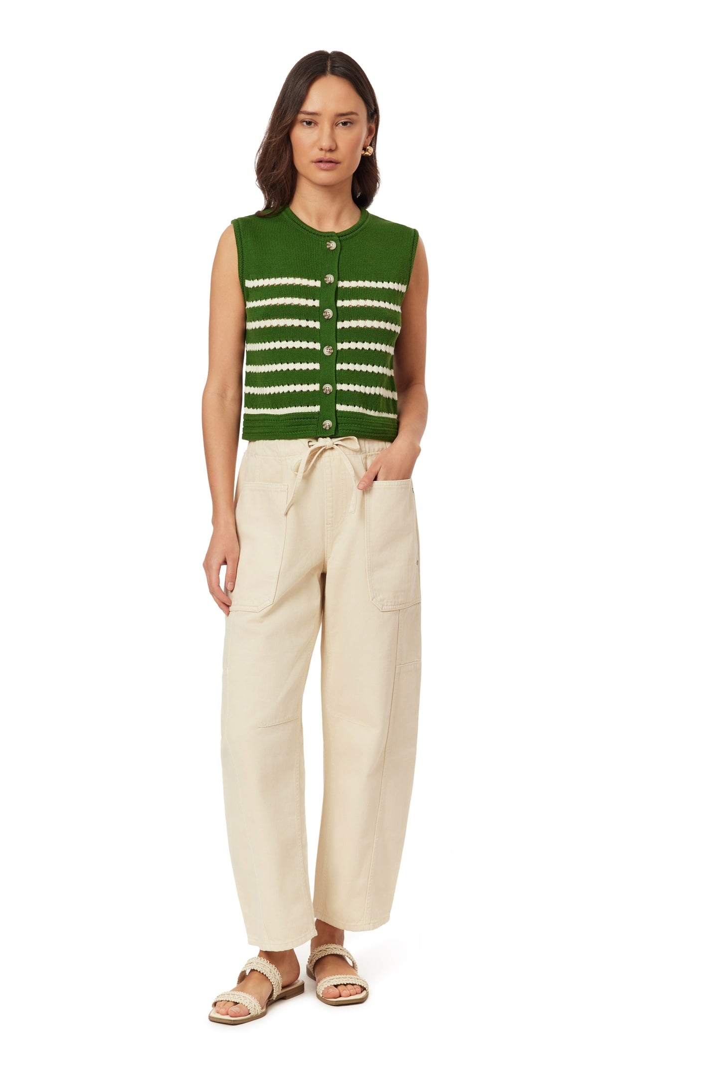 CREW NECK VEST SUGAR SWIZZLE/GARDEN GREEN 1