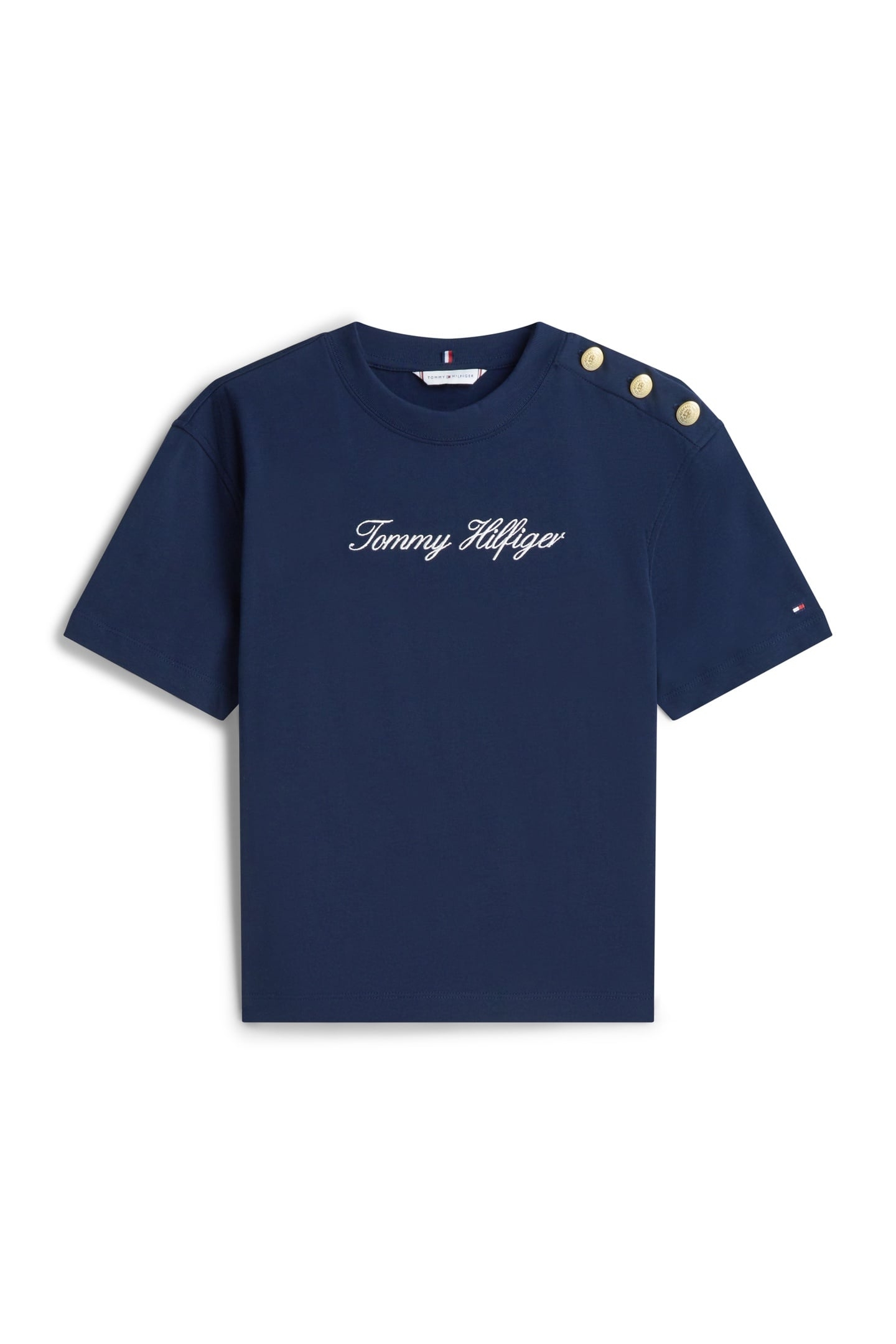 GOLD-TONE BUTTON LOGO EMBROIDERY RELAXED T-SHIRT NAVY 4