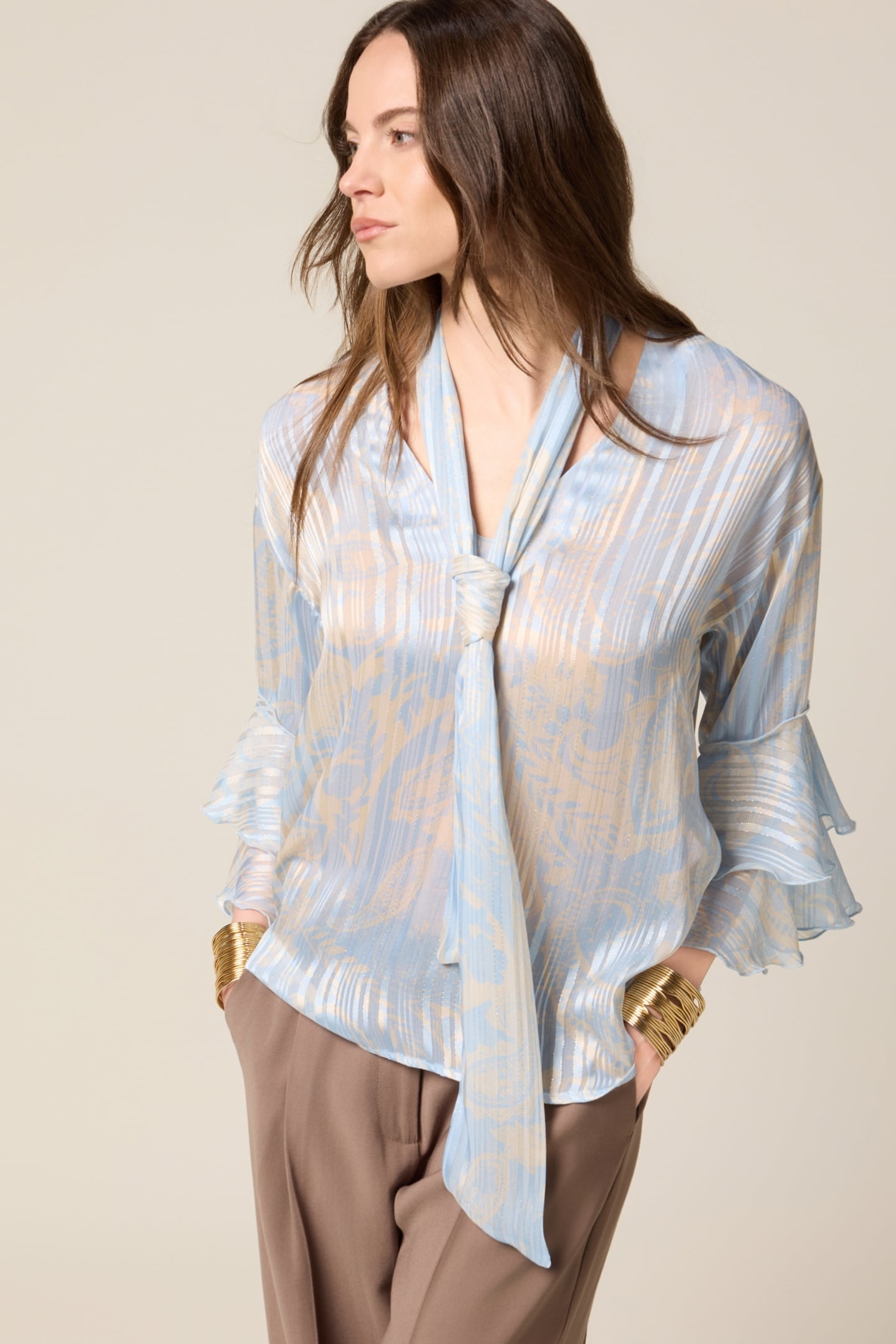 GEORGETTE BLOUSE WITH RUFFLE LIGHT BLUE 1