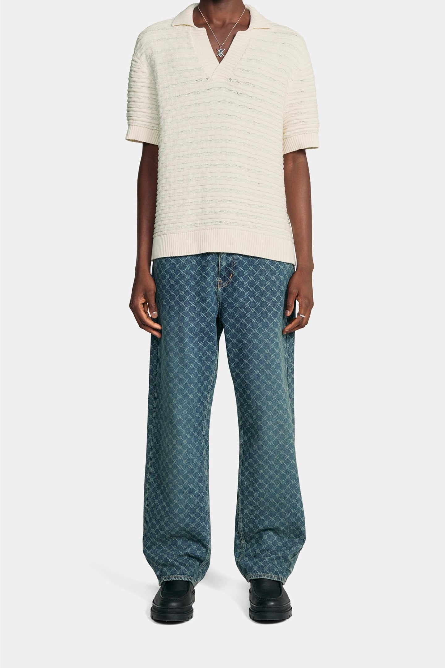 JABIR KNIT SHORT SLEEVE POLO FROST WHITE 1