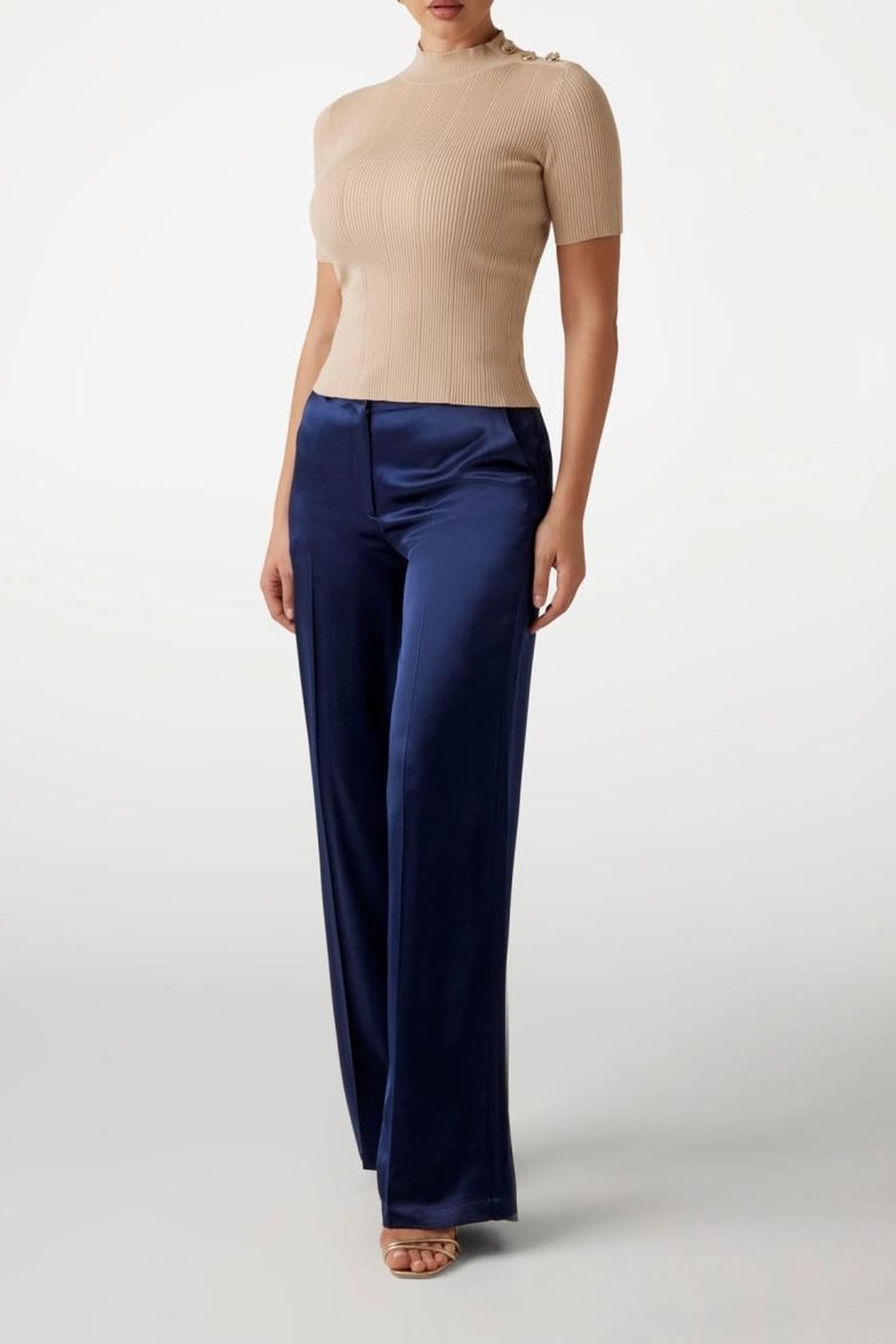 MARCIANO BY GUESS GRACE MOCK NECK SS SWEATER FAWN TAUPE 2