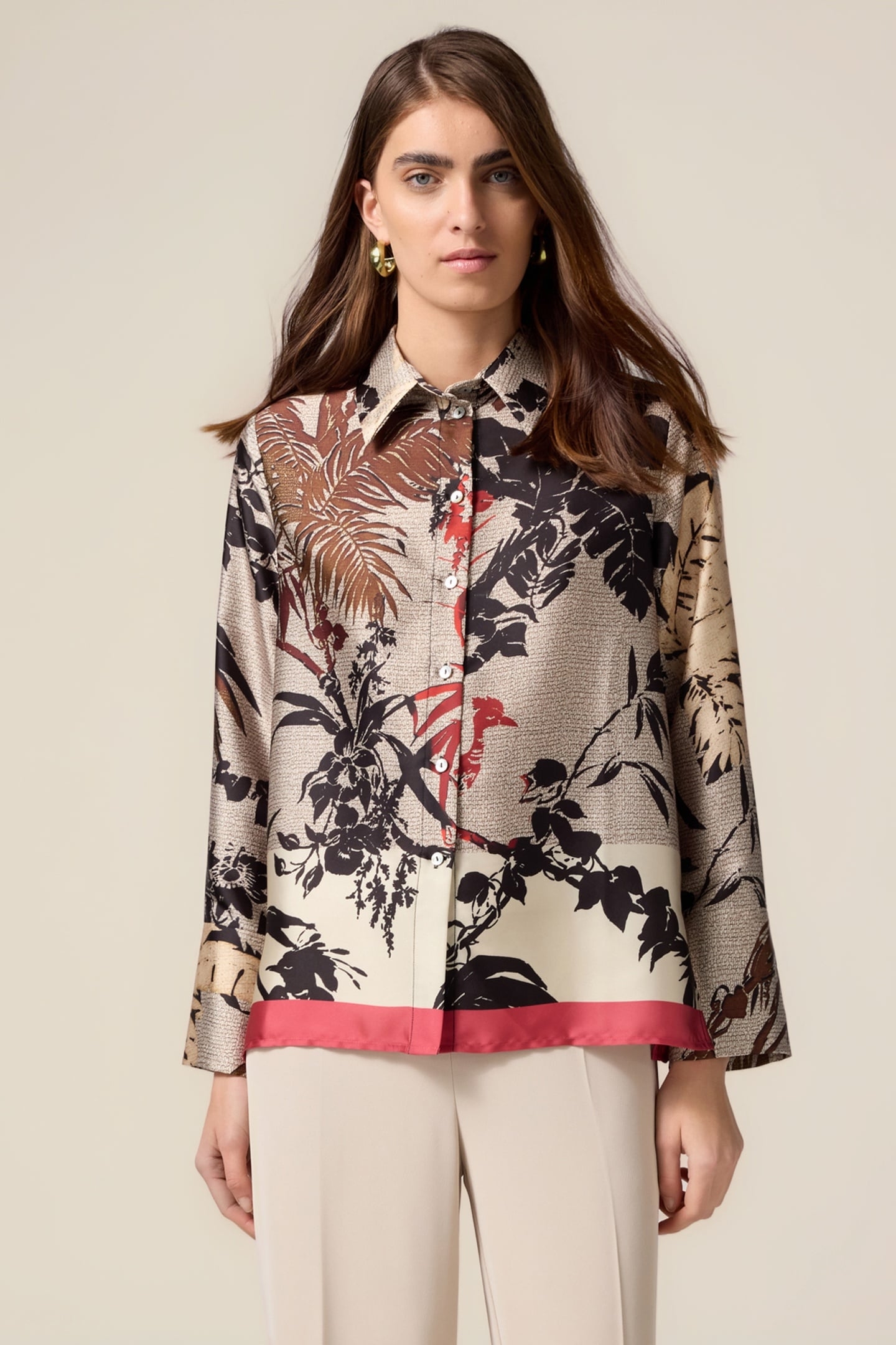 PATTERNED SATIN SHIRT BEIGE 1
