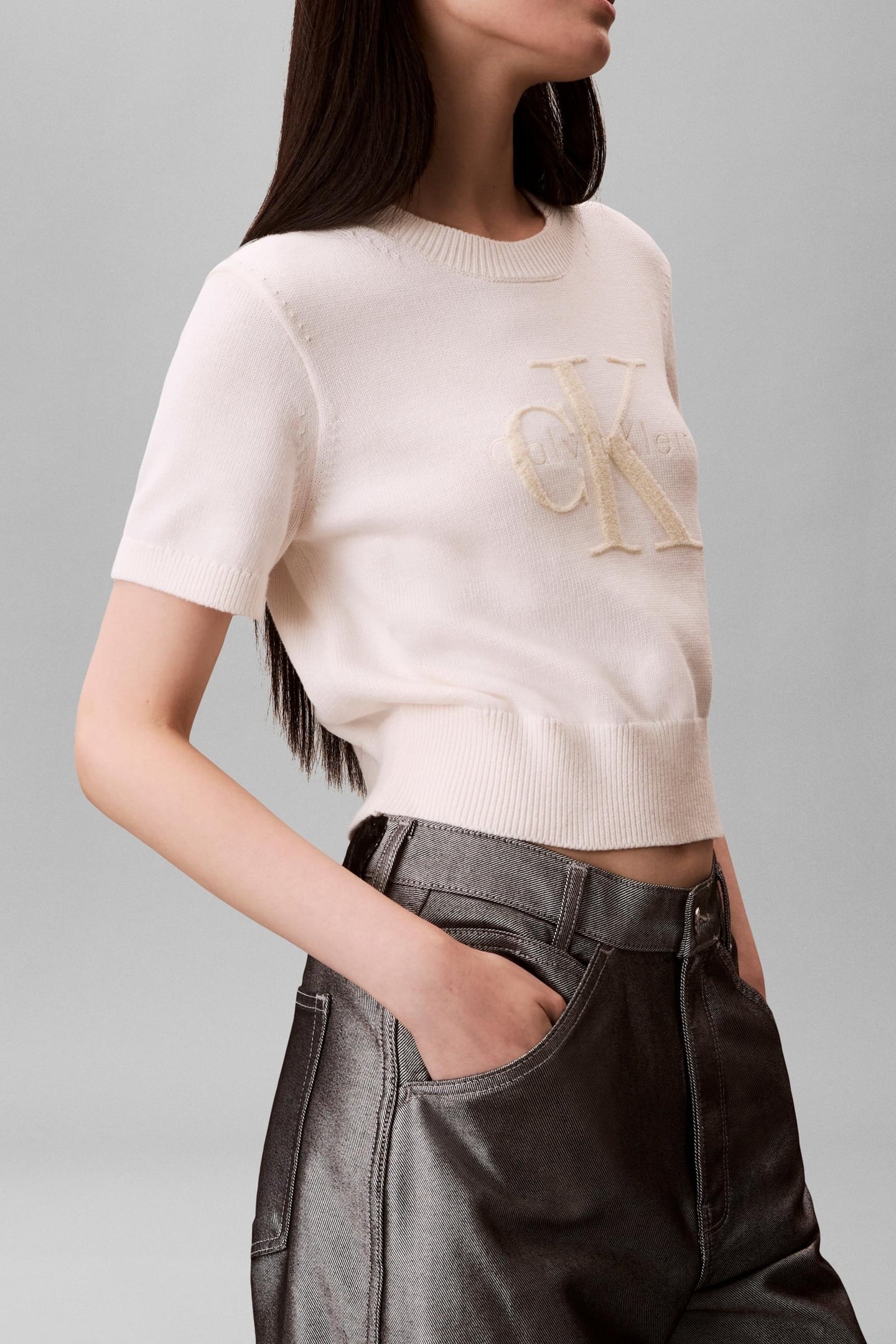 CHUNKY COTTON GRAPHIC SWEATER WHITE GREIGE 2