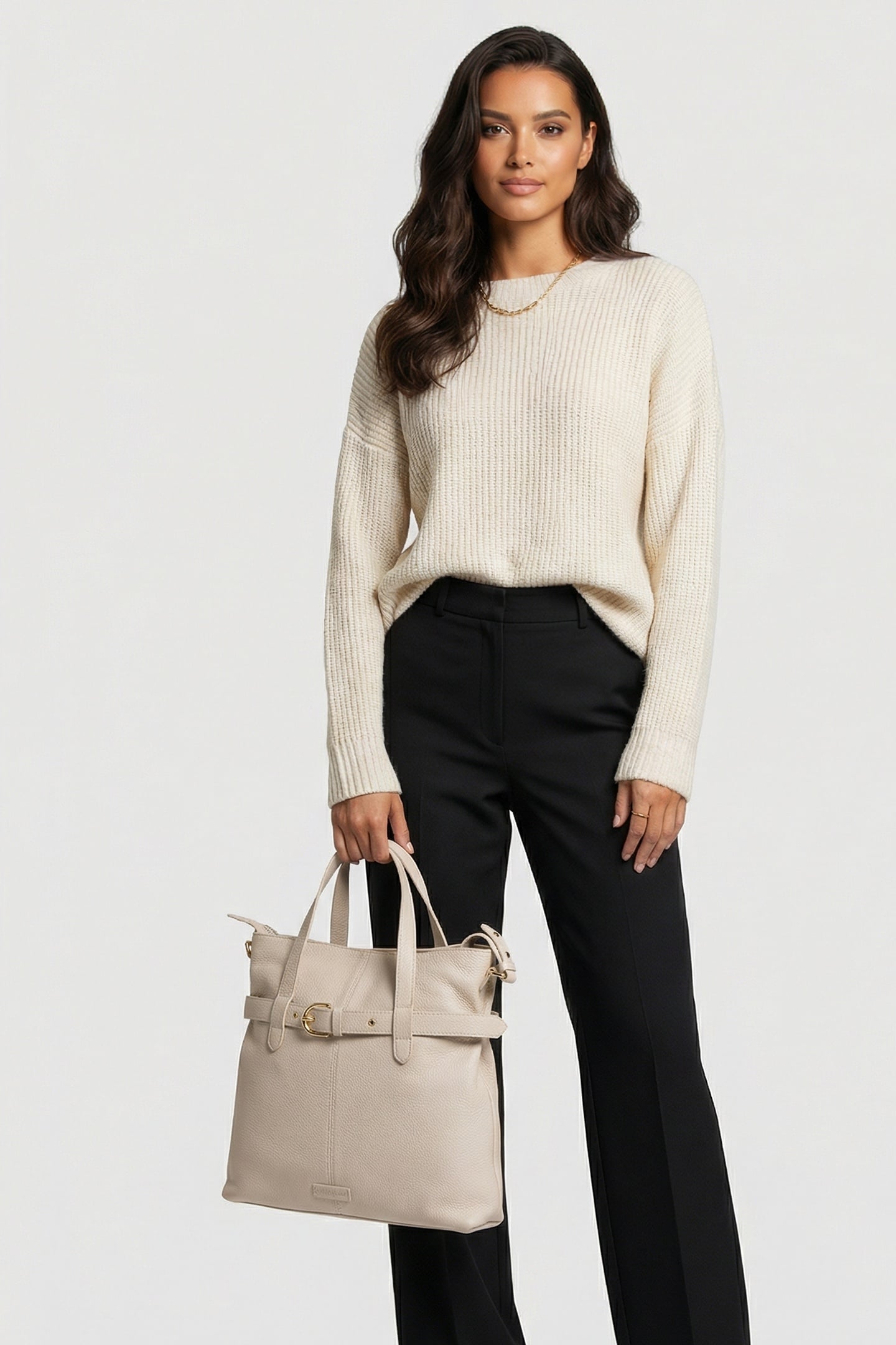 LARGE LEATHER TOTE BAG IN CREAM 1