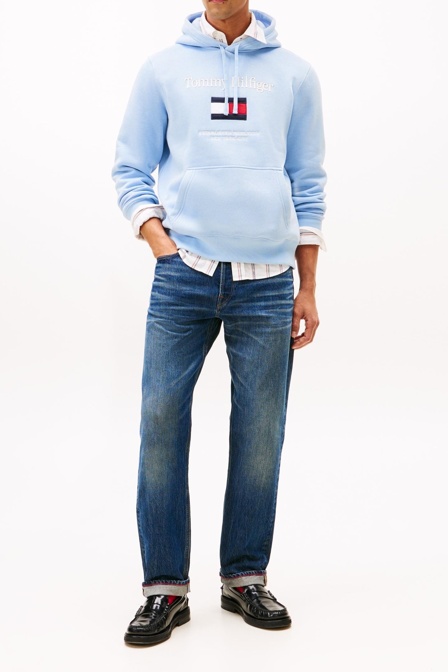 TOMMY EMBRO FLAG HOODIE WELL WATER 2