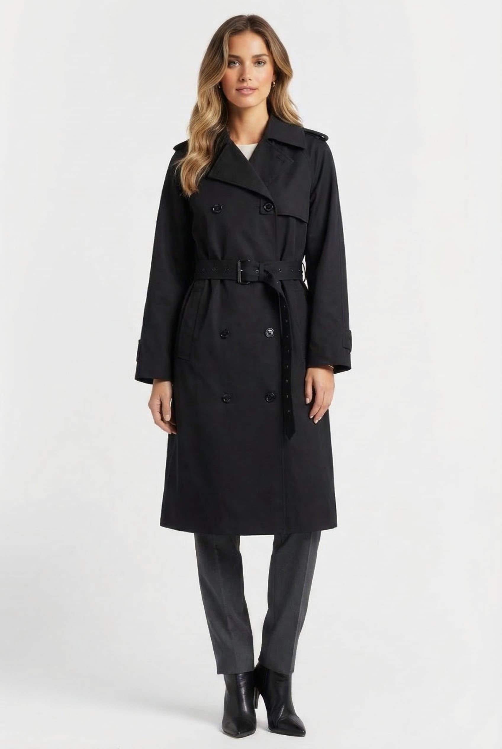 DOUBLE BREASTED OVERSIZED BELTED TRENCH COAT IN BLACK 1