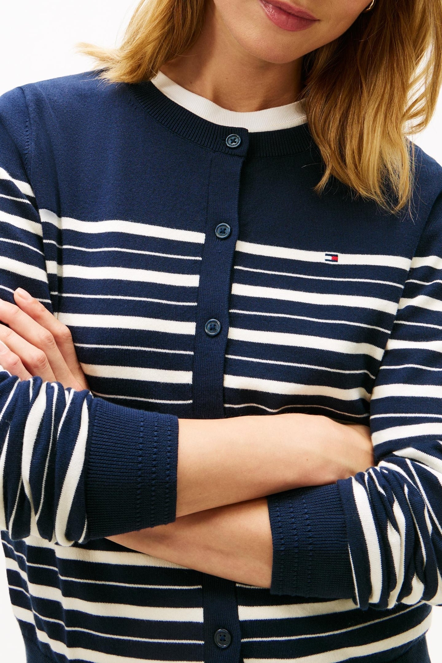 JERSEY CREW NECK CARDIGAN DARK NIGHT NAVY/CALICO MULTI 3