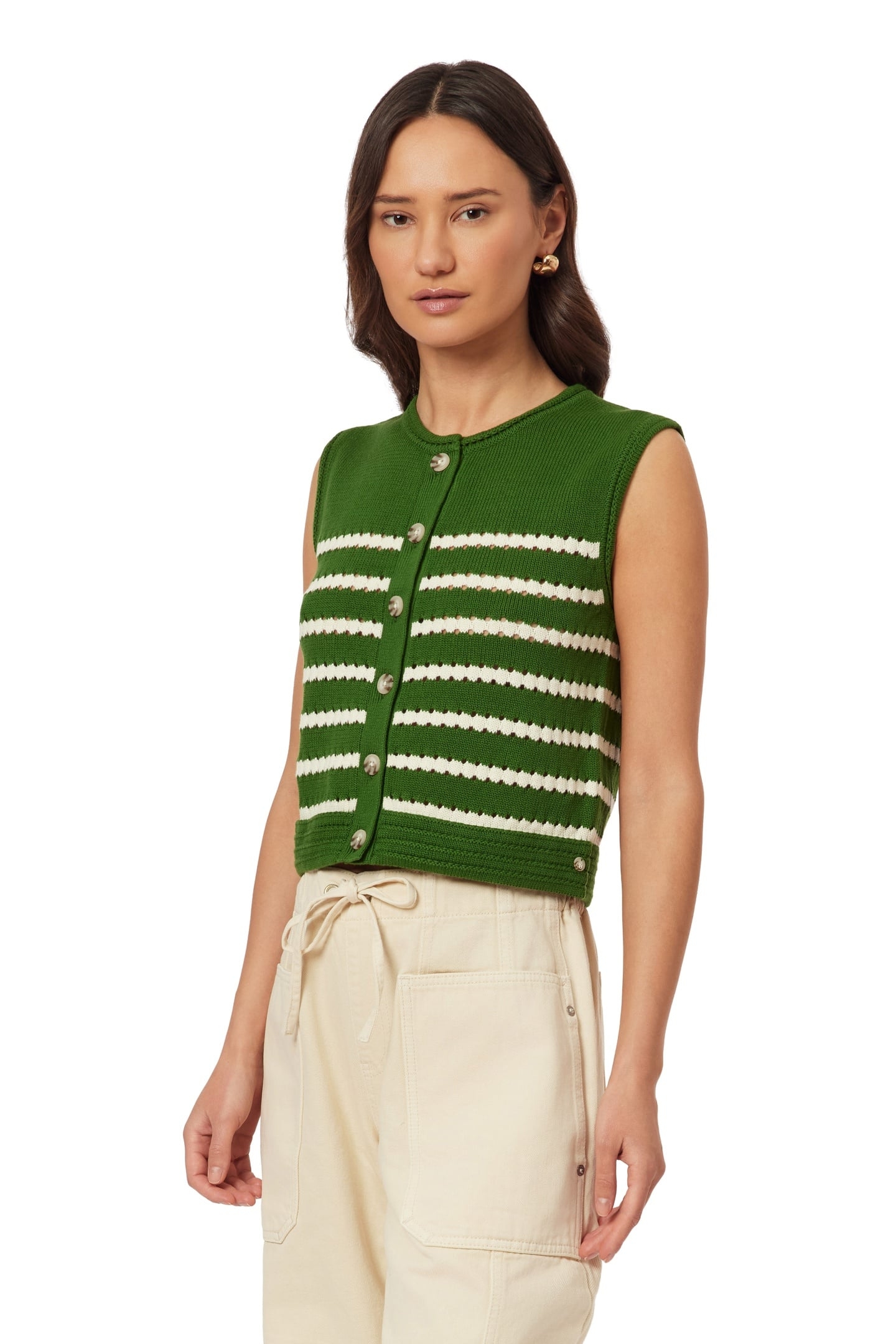 CREW NECK VEST SUGAR SWIZZLE/GARDEN GREEN 4