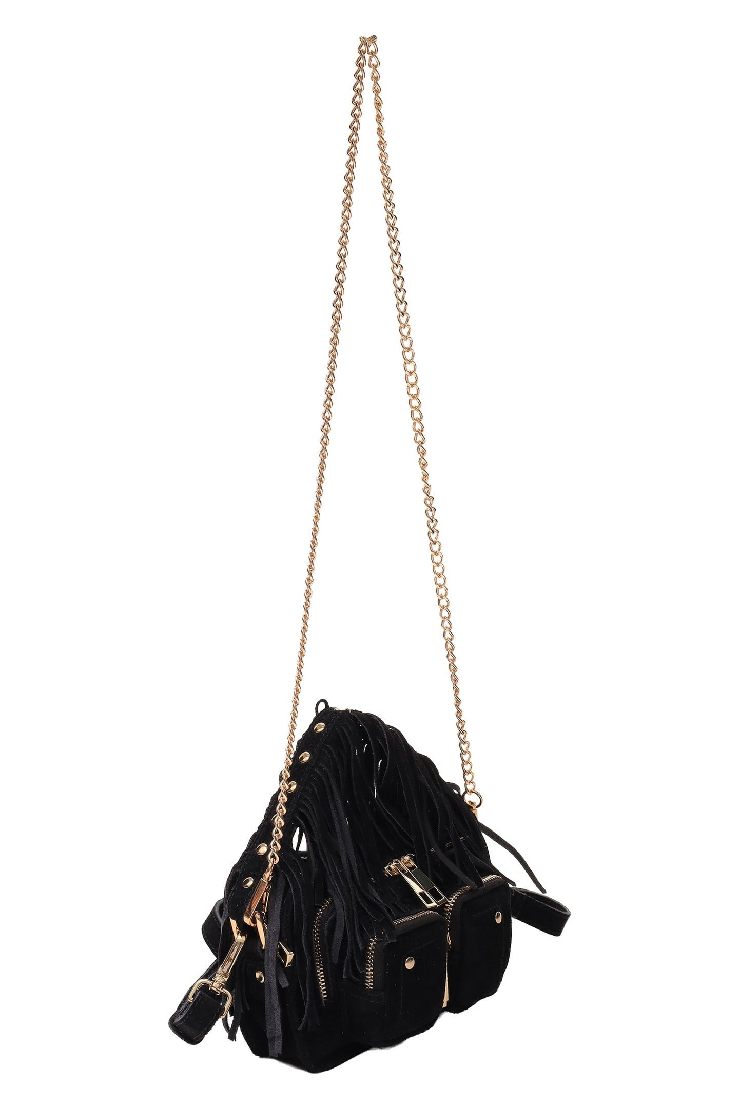 HELENA FRINGE SUEDE BLACK W. GOLD 4