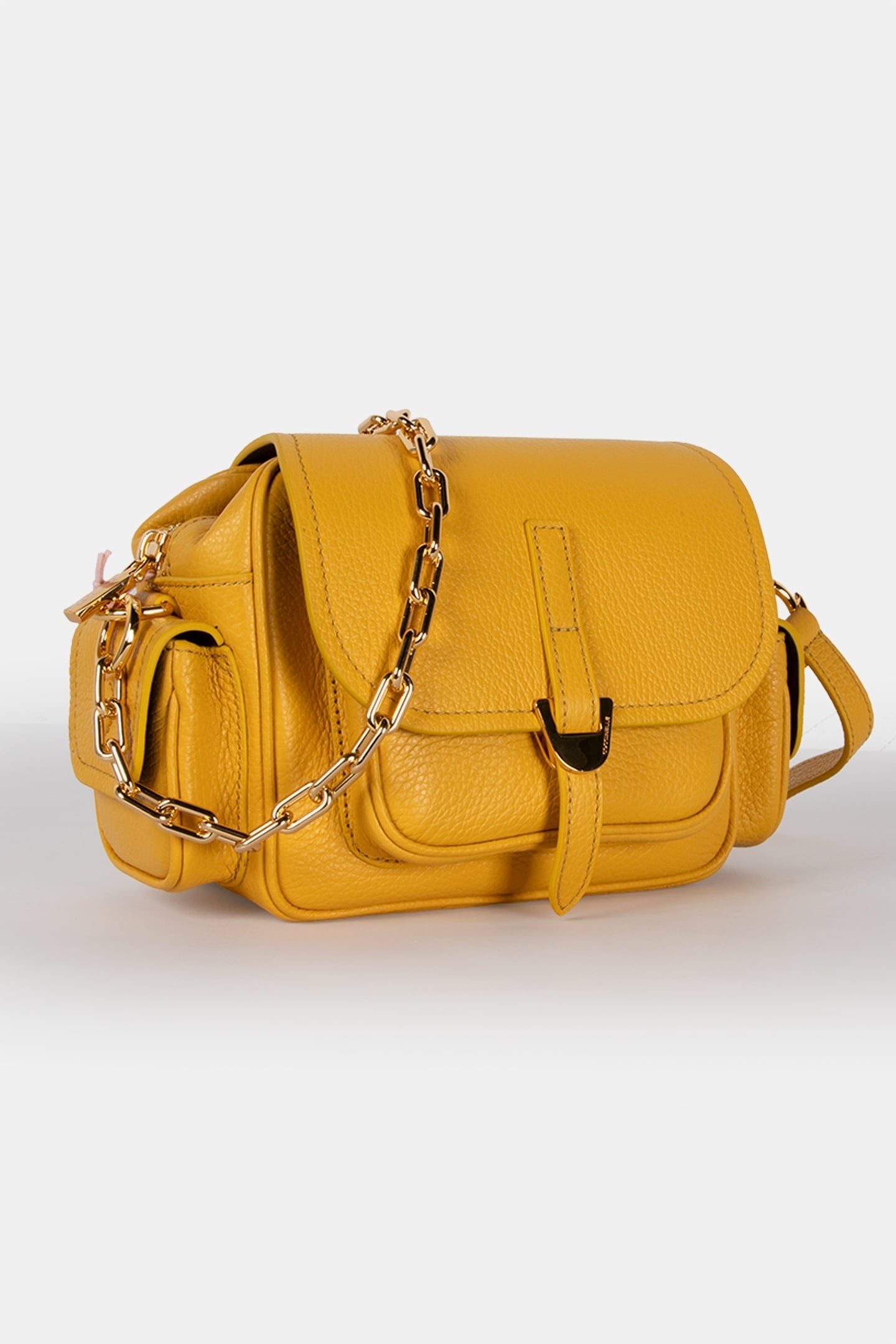 LEATHER CROSS BODY BAG WITH CHAIN STRAP IN YELLOW 3
