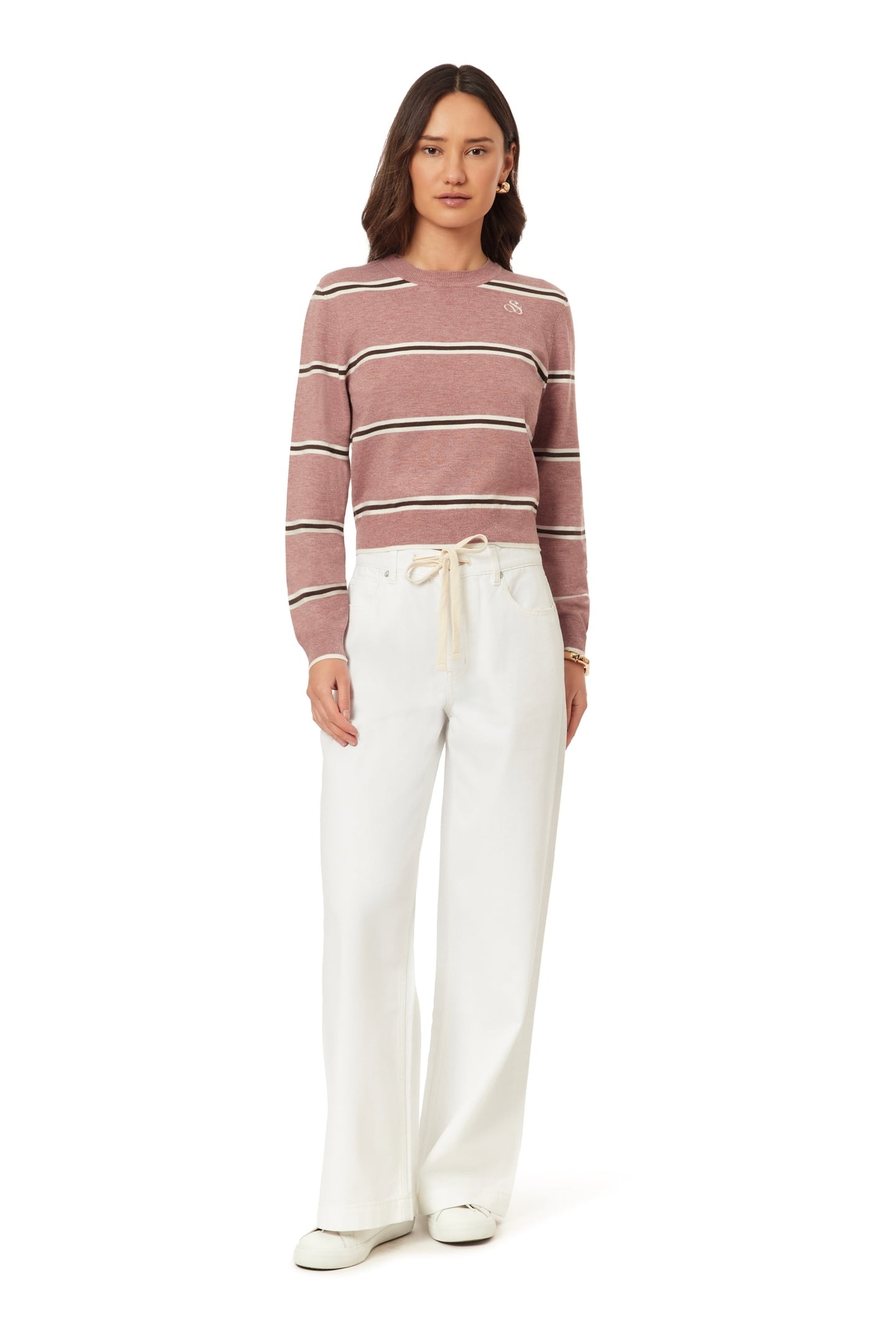 CROP PULLOVER ROSE BROWN STRIPE 1