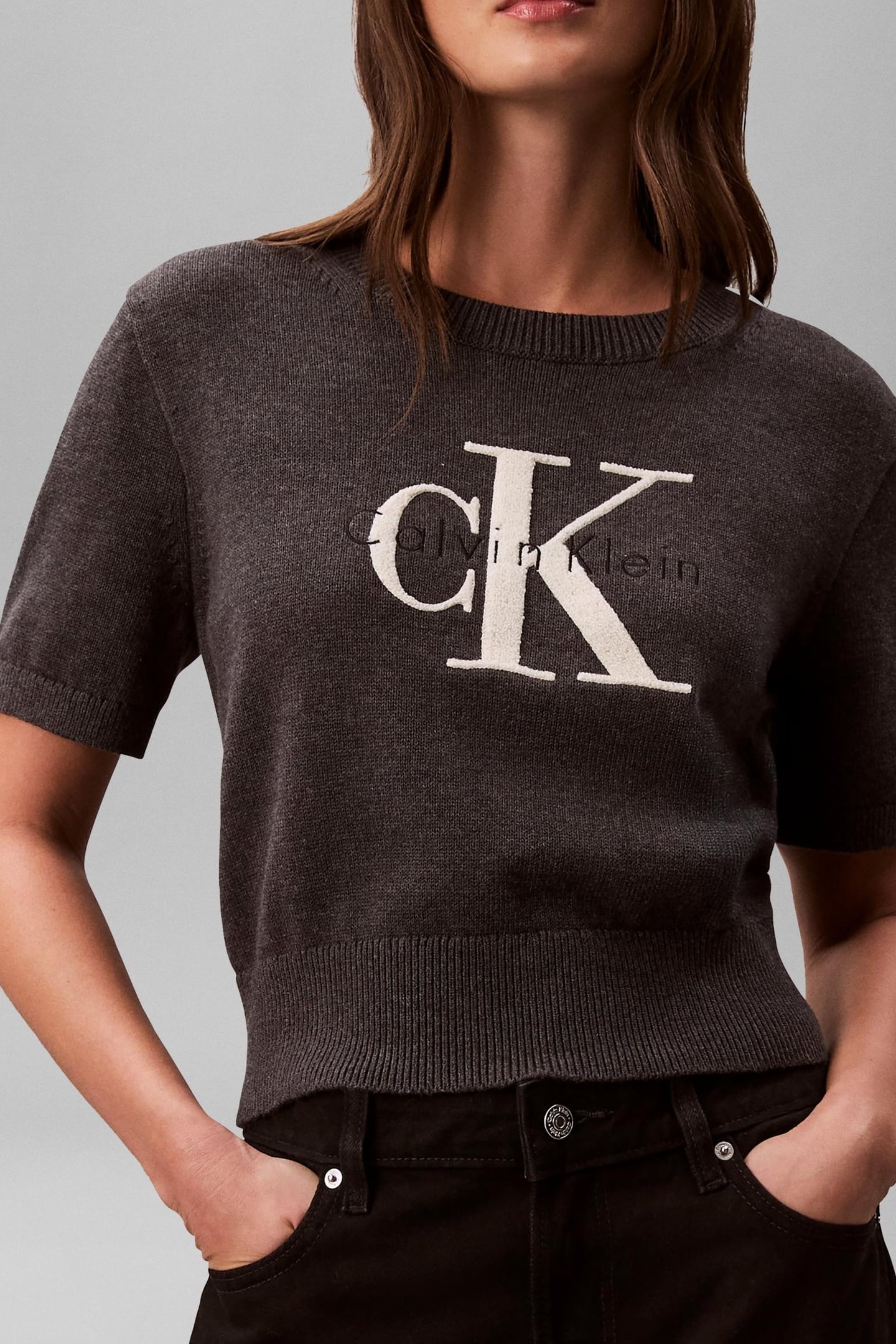 CHUNKY COTTON GRAPHIC SWEATER B85 CHARCOAL HEATHER 1