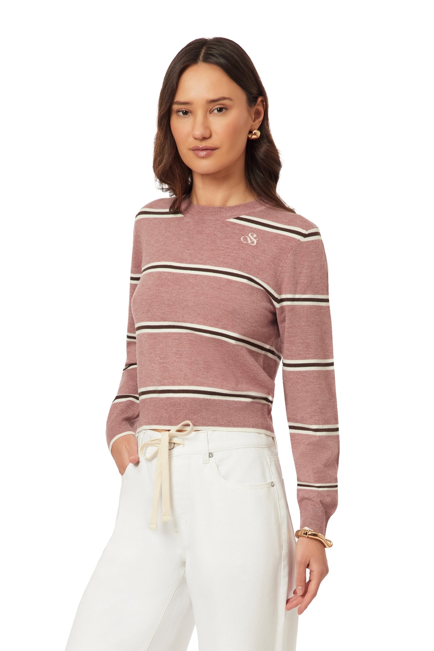 CROP PULLOVER ROSE BROWN STRIPE 4