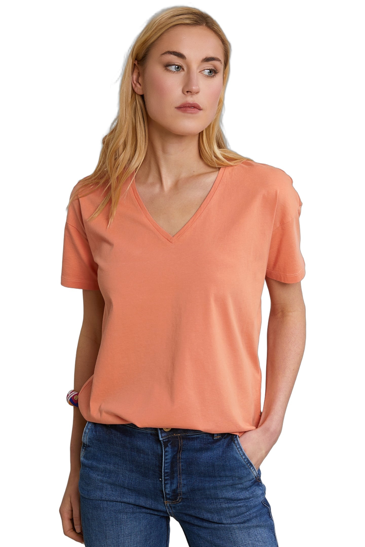 ORANGE BASIC V-NECK T-SHIRT SHORT SLEEVES 1