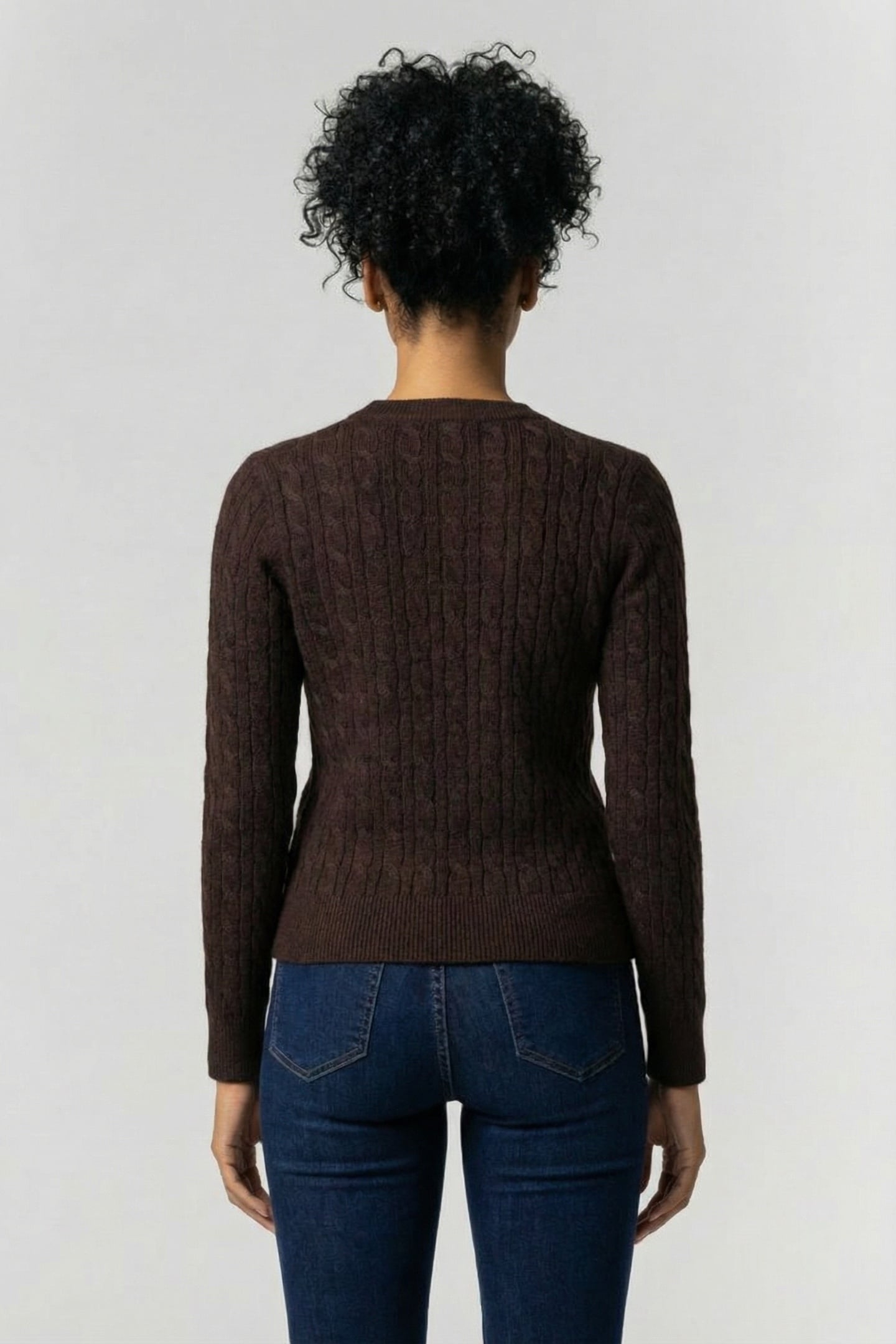 WOOL CABLE CREWNECK MOCHA BROWN 2