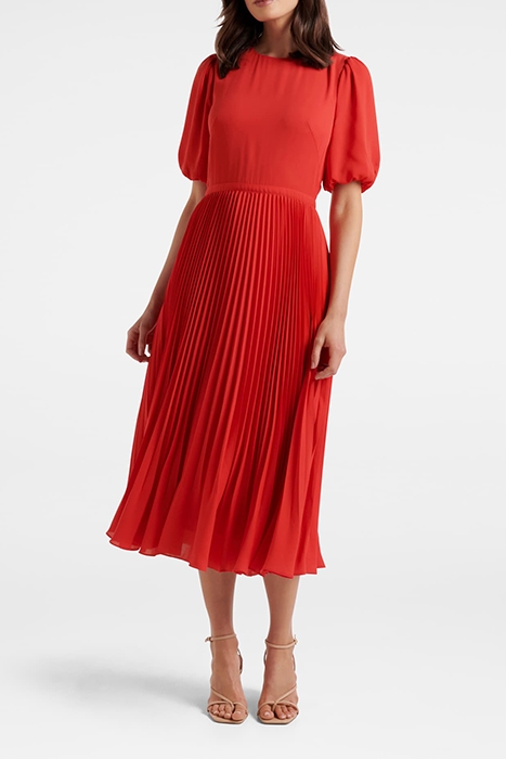 CHARLOTTE PUFF SLEEVE PLEATED DRESS RED 1