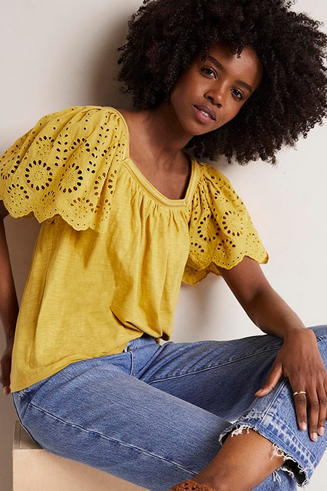 SQUARE NECK WOVEN SLEEVE TOP MUS 3