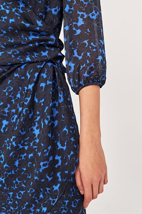 BLACK AND BLUE LEOPARD PRINT RECYCLED DRAPED DRESS NAVY 5